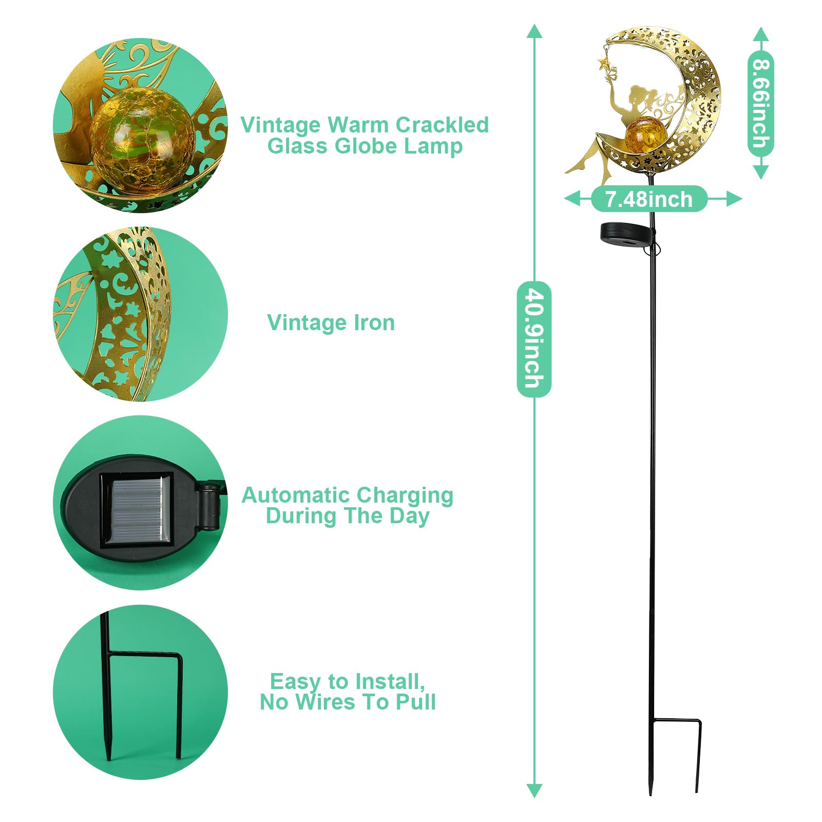ZKLiLi Solar Garden Light, Moon Fairy LED Decoration, Colourful Outdoor Statues for Pathway, Model ZKLILI-01