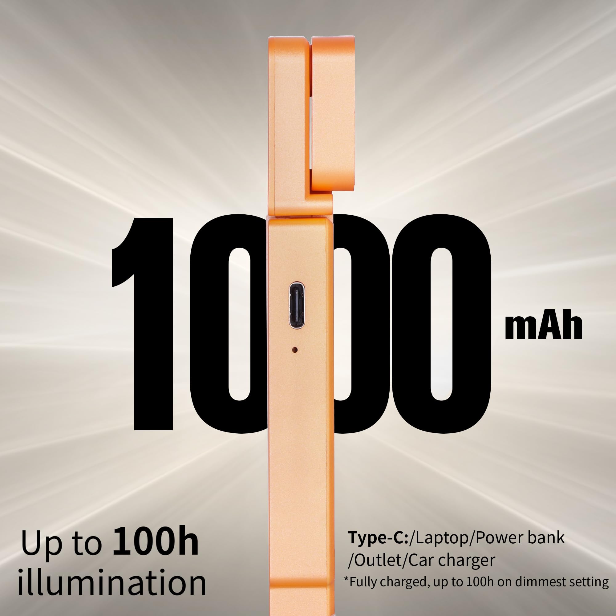 Dott Arts Dual-Head LED Bookmark Lamp - Rechargeable, 5 Colors, 6 Brightness Levels, Timer Function, Model WLM123-BLA-1W-02, Orange