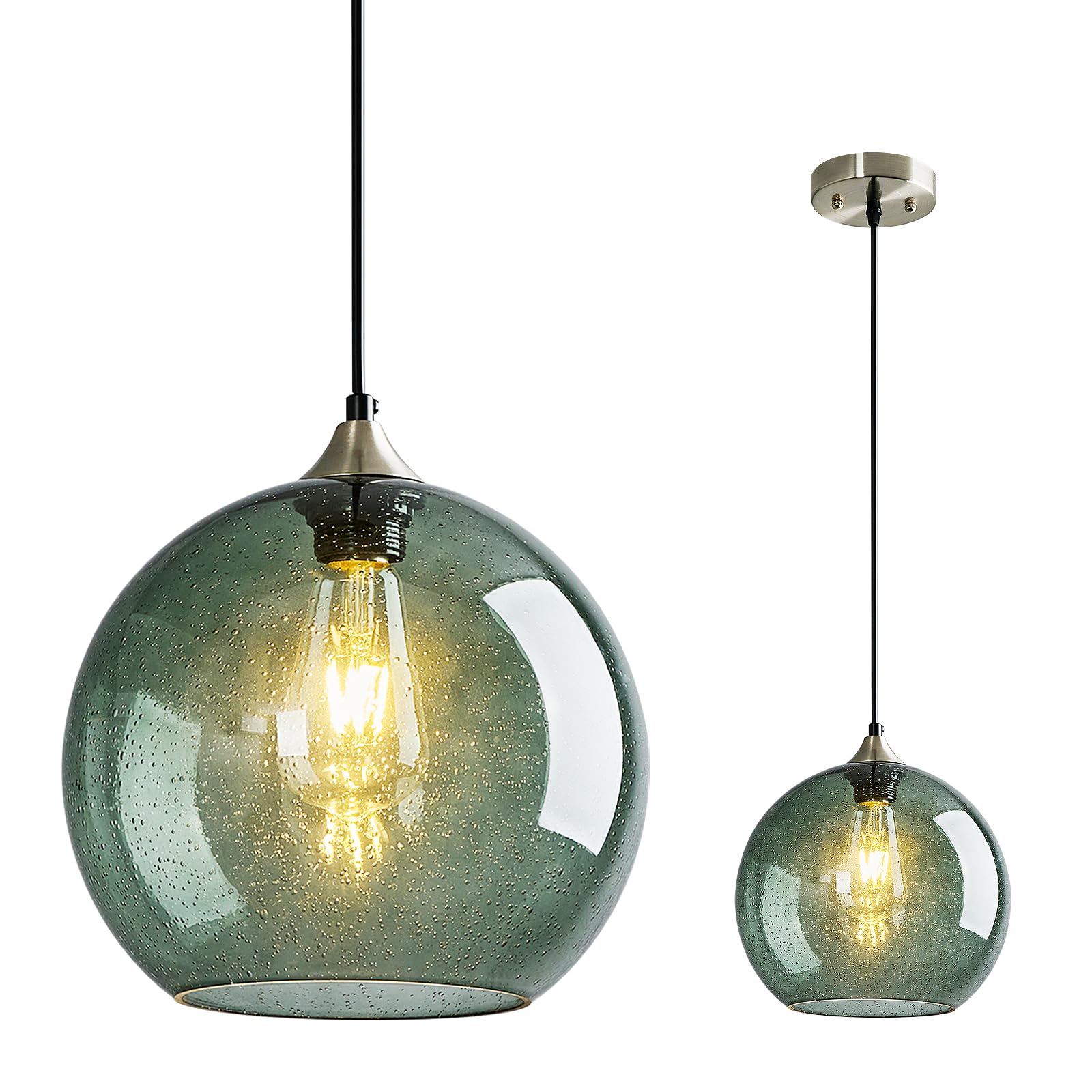 LBSQJ Glass Pendant Light Fixture, Modern Globe Design, 9.84in, Gray Green, 1-Pack, Model LBSQJ-460