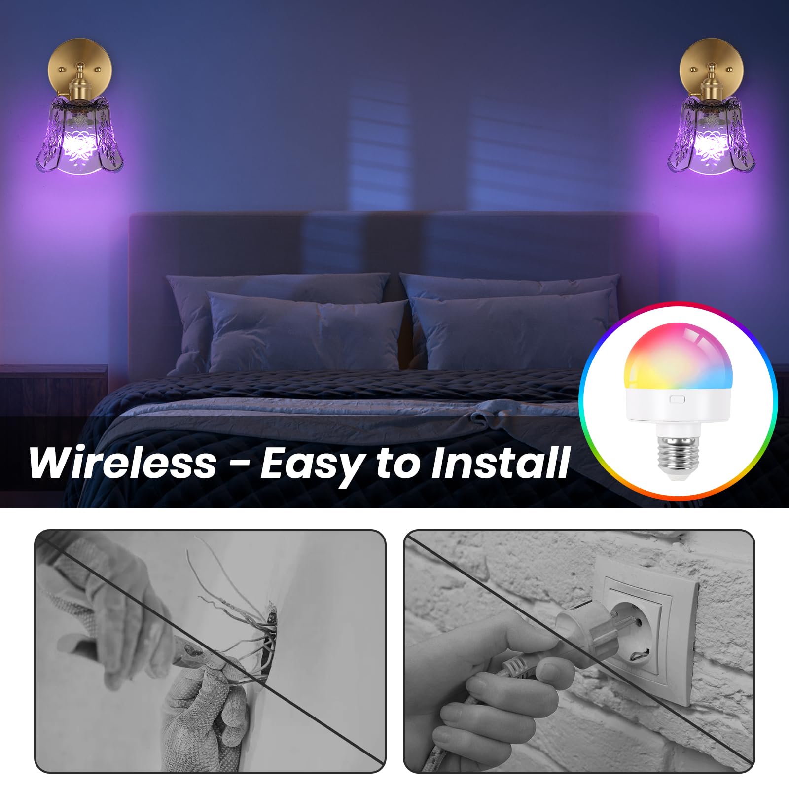 EIDEARAY Wireless Battery Operated Wall Sconce, RGB Dimmable LED Vintage Light, Deep Green, Glass for Bedroom, Living Room, Hallway