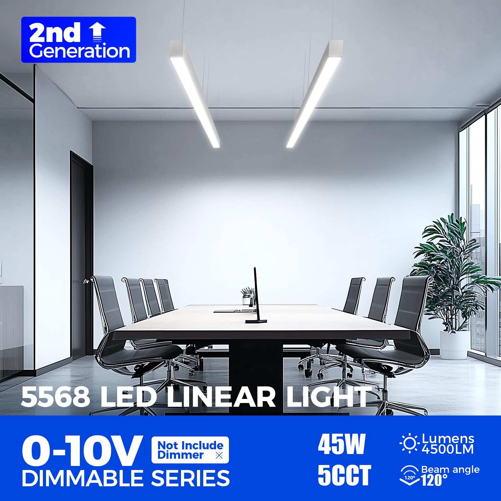 Barrina 4FT LED Linear Light, Dimmable 45W, 4500LM, 3000K-6000K Color Changing, 4 Packs, White, Model LN-