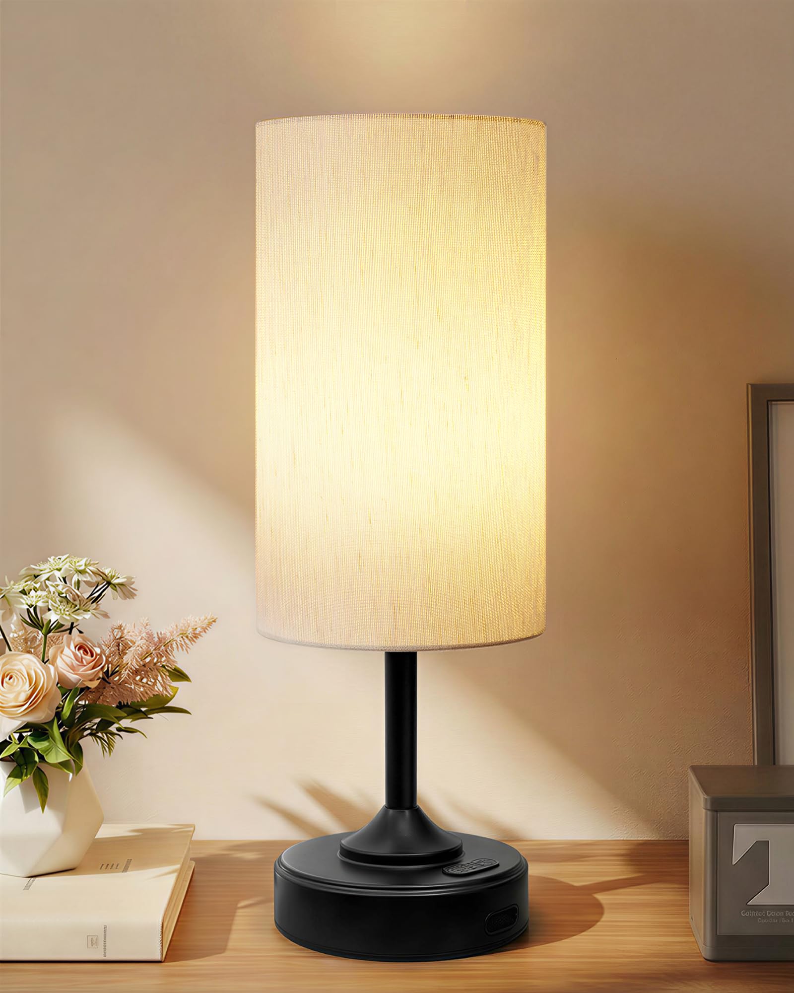 Battery Operated Lamp  Dimmable  Ambient Light  2700K  Timer  Touch Control  Portable  LED  Wireless  Rechargeable  Cordless  Desk Lamp  Kitchen Lamp  Fabric Shade  for Bedroom  Living Room  Dorm