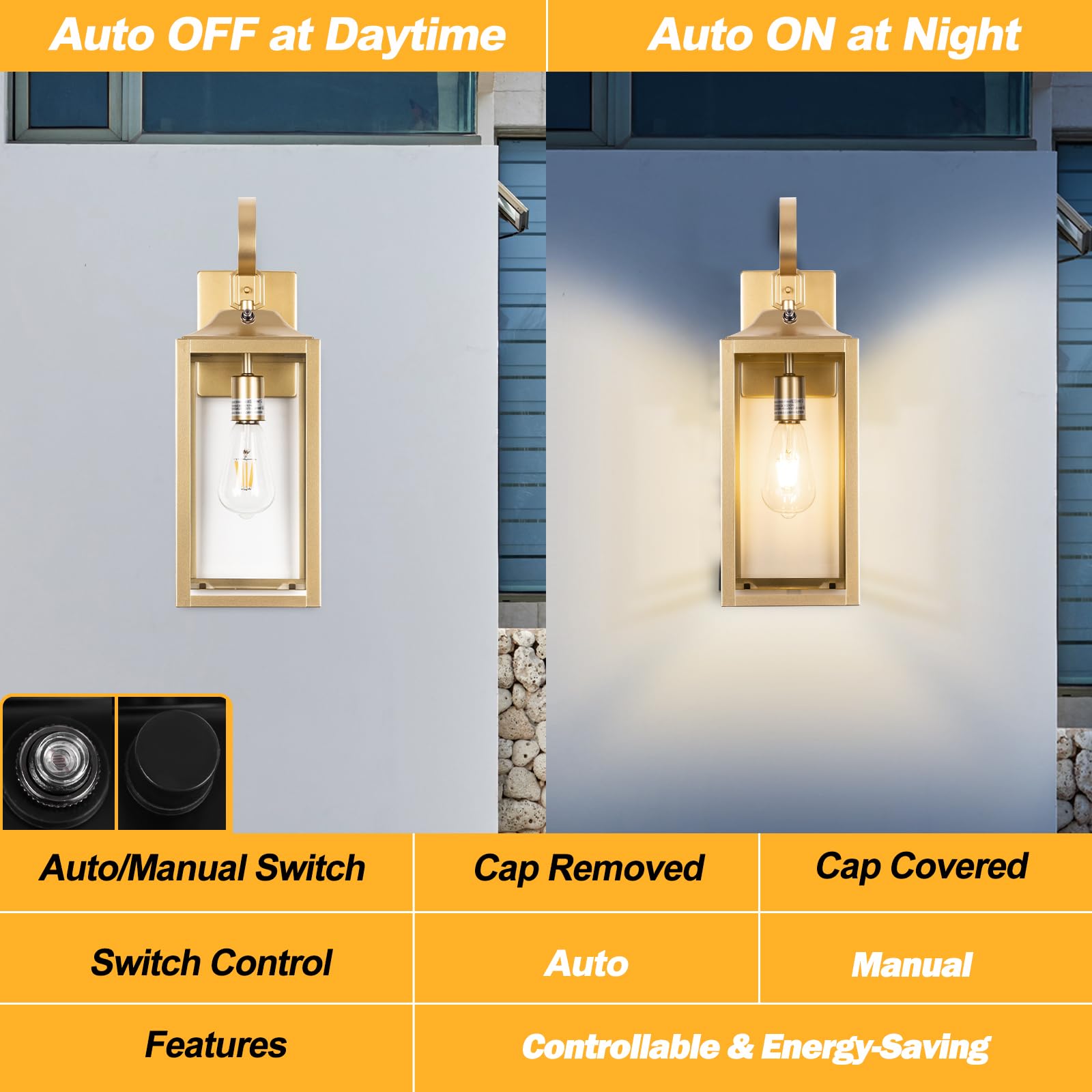 Yolsunes 19&quot; Gold Dusk To Dawn Outdoor Wall Light Sconce - Waterproof Industrial Fixture