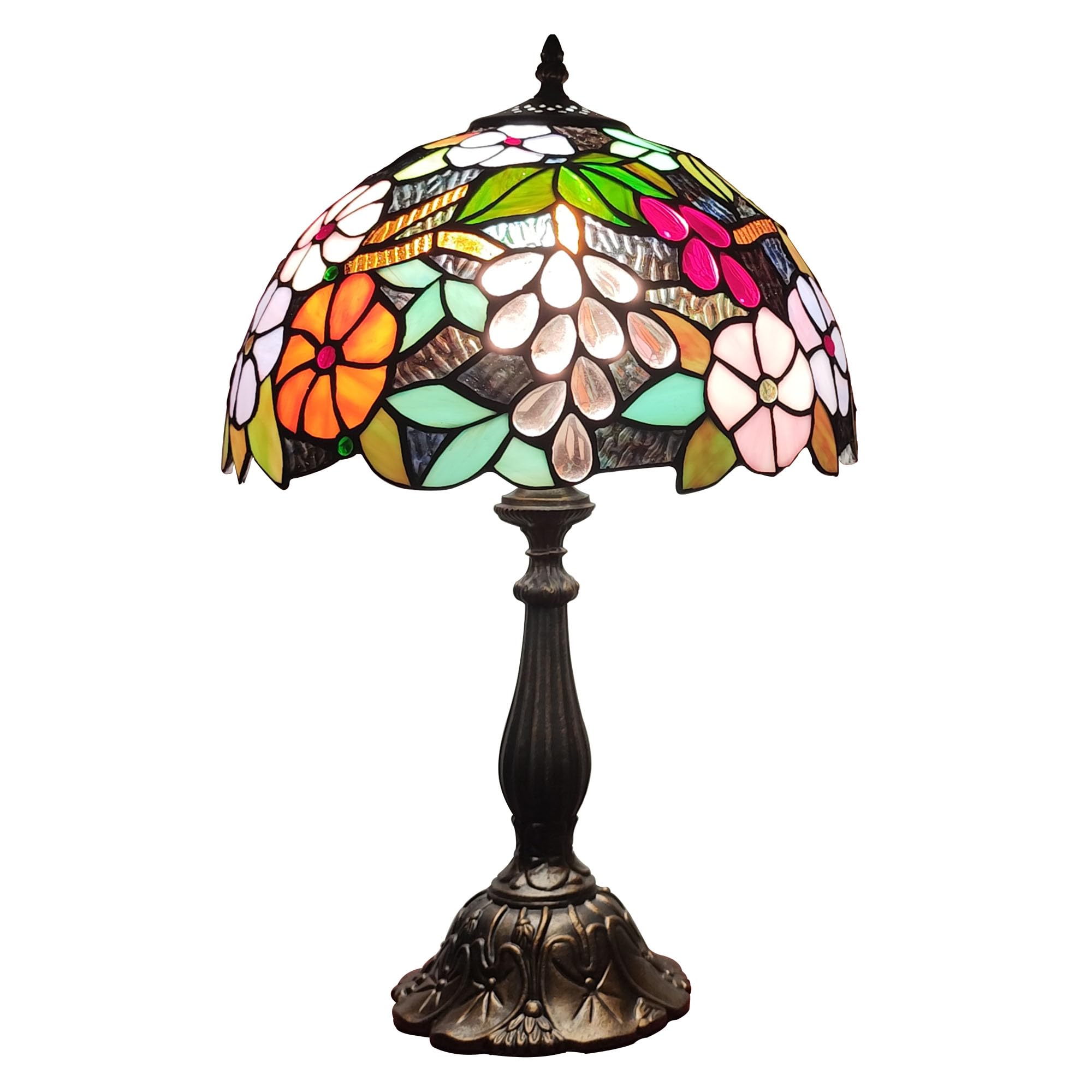 XPHMXP Tiffany 3-Color Stained Glass Lamp - Vintage Beside Reading Lamp, 12 inch Living Room Light, Flowers Style Antique Nights