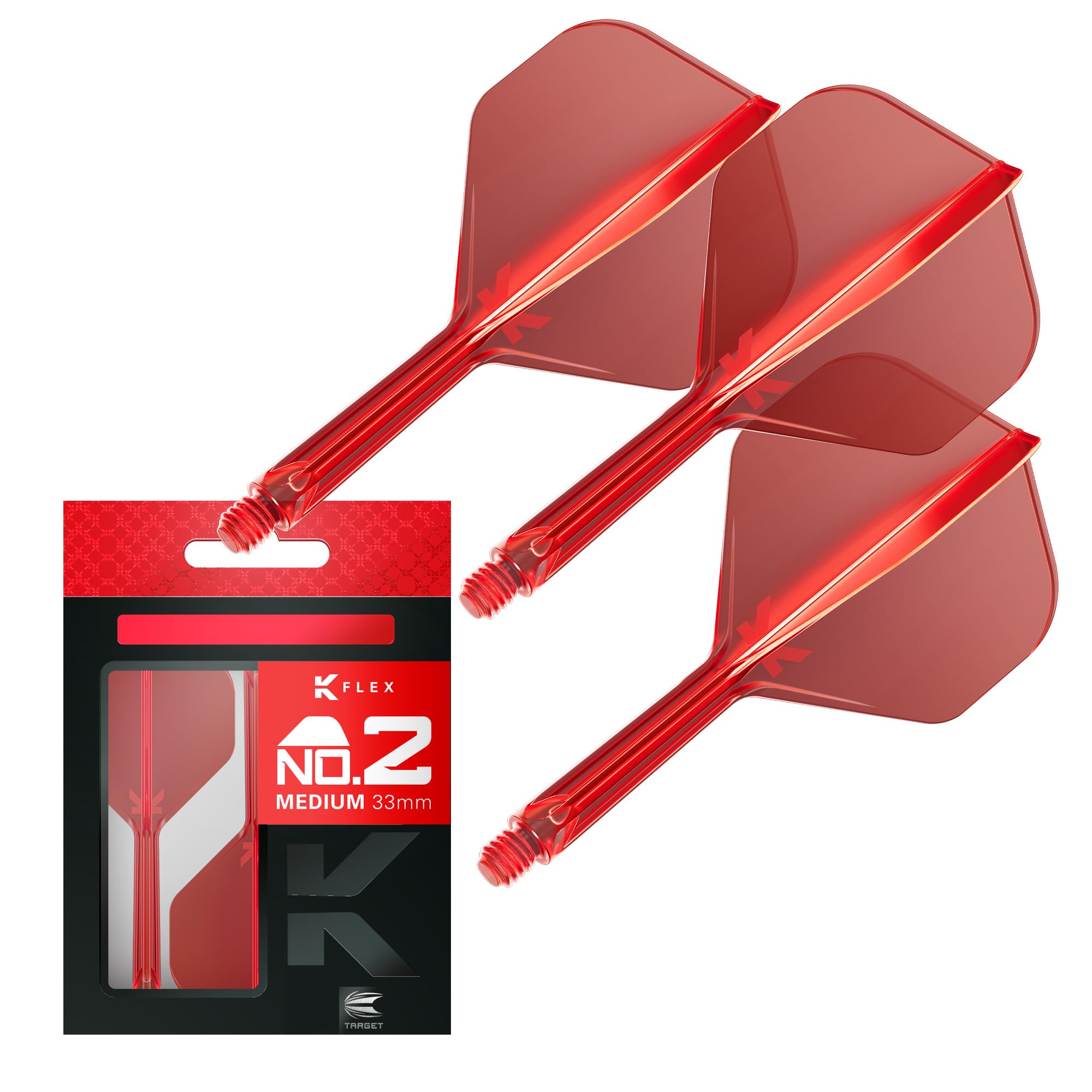 Target Darts K Flex Integrated Dart Flights And Shafts  No.2 Red (Medium) | Pack Of 3 K-Flex - No2  Kflex All In One Moulded Dart Flight & Stem | Professional Dart Accessories