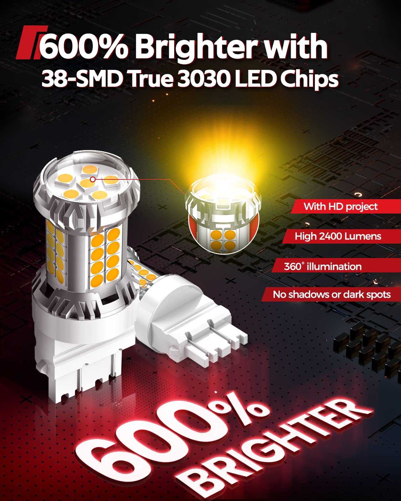 Torchbeam 3157 LED Bulbs Amber with External Resistor for Turn Signal Lights, 600% Brighter 3156 3056 3356 3057 4157 3457 4156 w