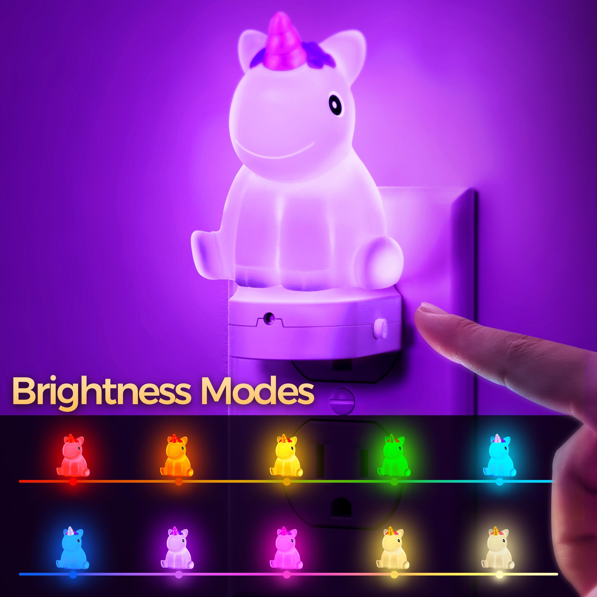 Doresshop Led Night Light For Kids[2 Pack]  3D Cute Unicorn Night Lights Plug Into Wall With Dusk To Dawn Sensor  Rgb+Soft White 3000K Night Light  Christmas Birthday Gift For Kids  Room Decor