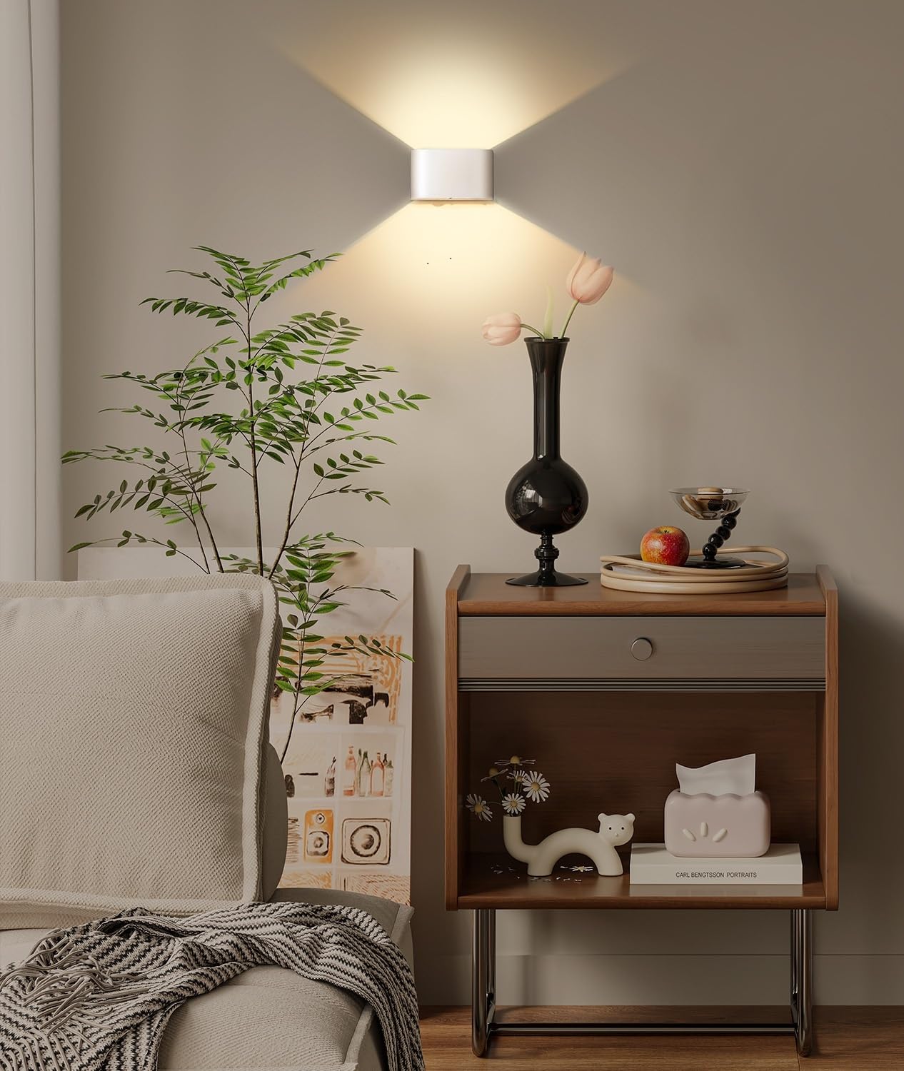 LOLEDS Battery Operated Wall Sconce - 4 Pack Motion Sensor Light with Remote Control - Dimmable - White - Model MD-KL-4PCS-Wt