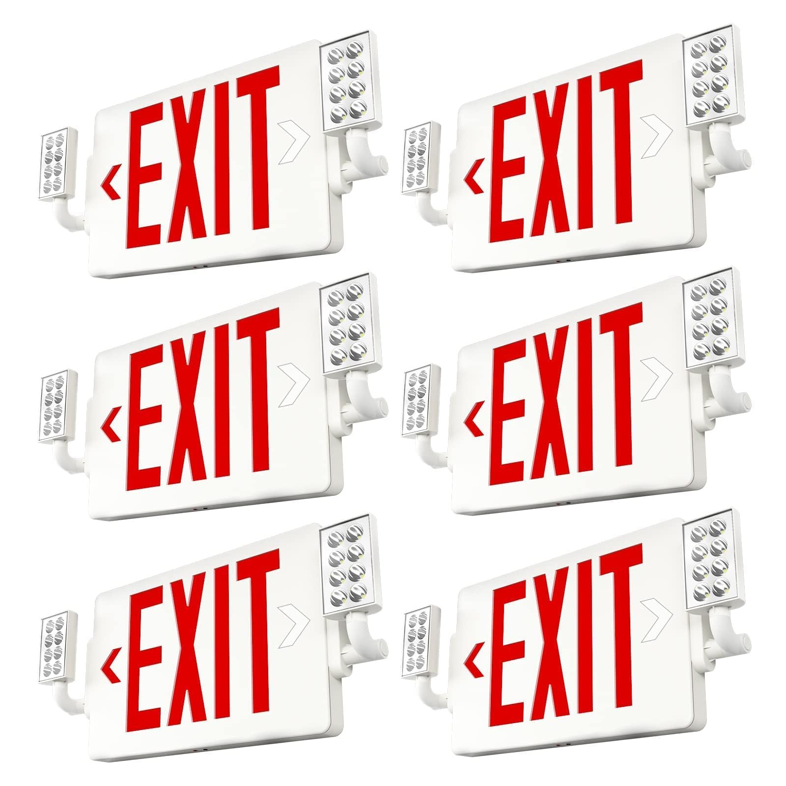 FREELICHT 6 Pack LED Double-Sided Exit Sign with Emergency Lights, Adjustable LED Emergency Exit Lights with Battery Backup, Har