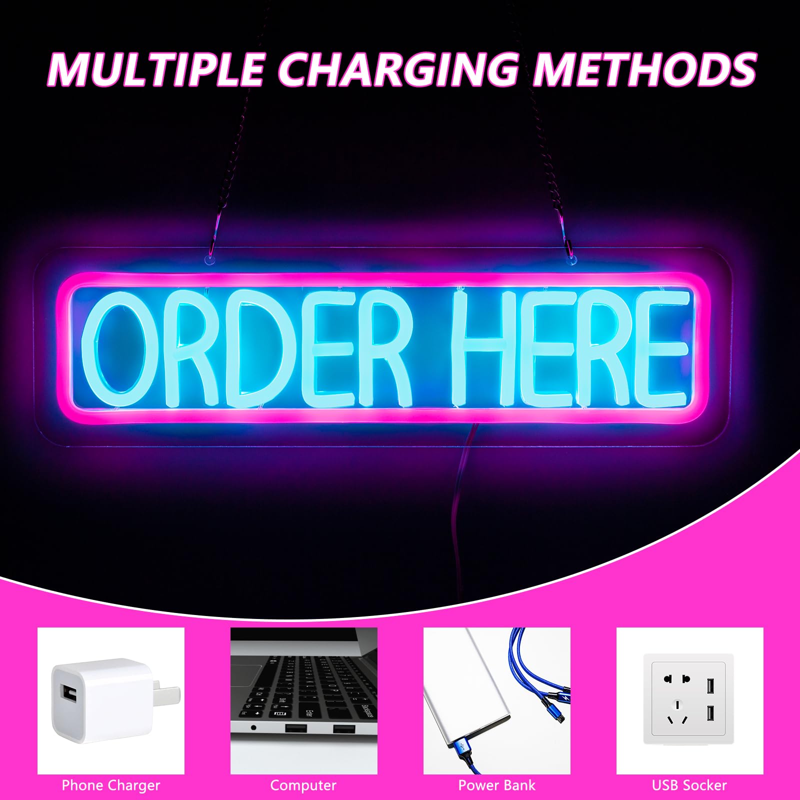 Moodlion Neon Sign for Wall Decor - Order Here LED Light, 15.8x4.8 IN, Acrylonitrile Butadiene Styrene, Model JMNH00037-ORDER,