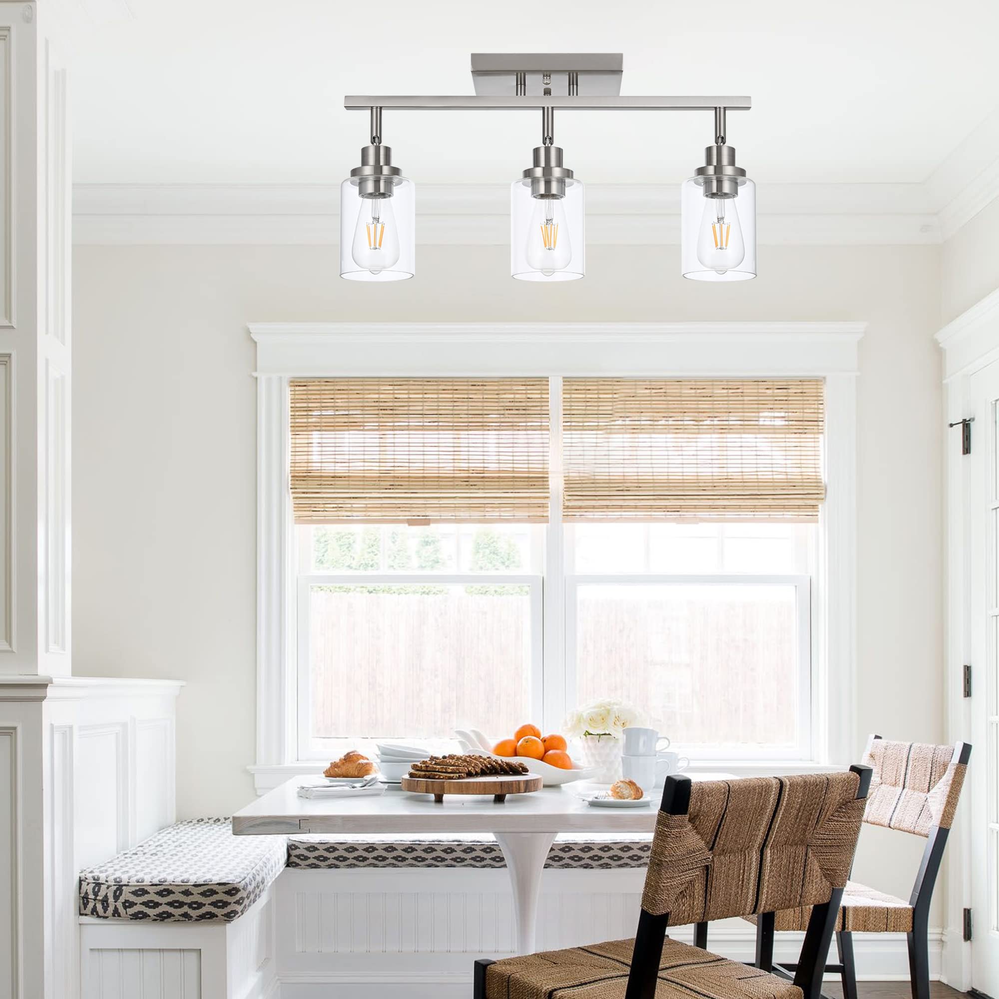 MELUCEE 3-Light Bathroom Vanity Light Brushed Nickel with Clear Glass Shade, Rotatable Track Heads, Ceiling or Wall Fixture