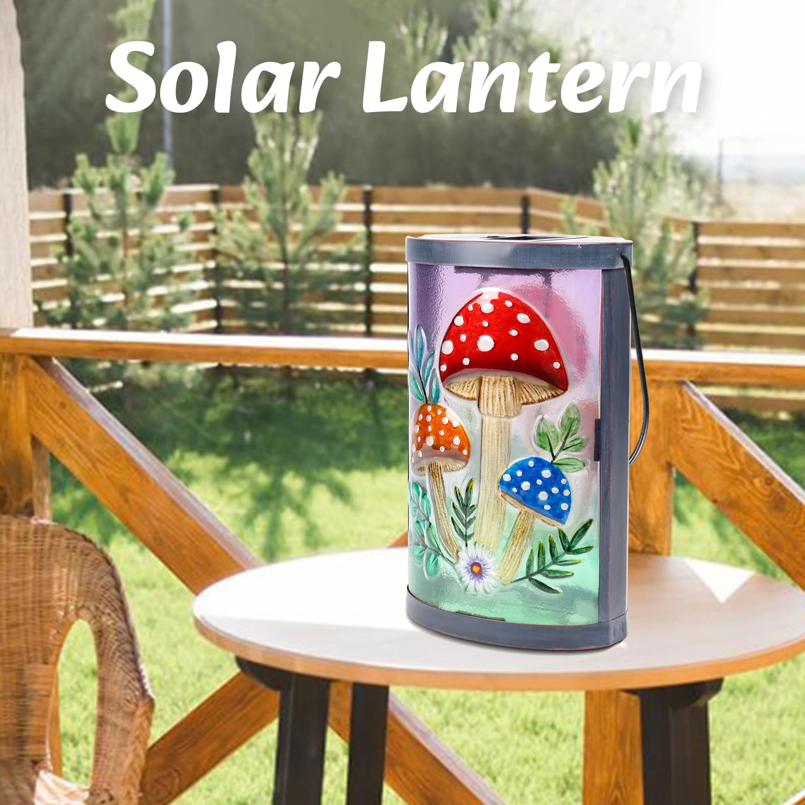 MUMTOP Hanging Solar Lantern - Waterproof Glass Tabletop Decorative Lamp for Outdoor Patio Garden - Multicolor, Model 6540A