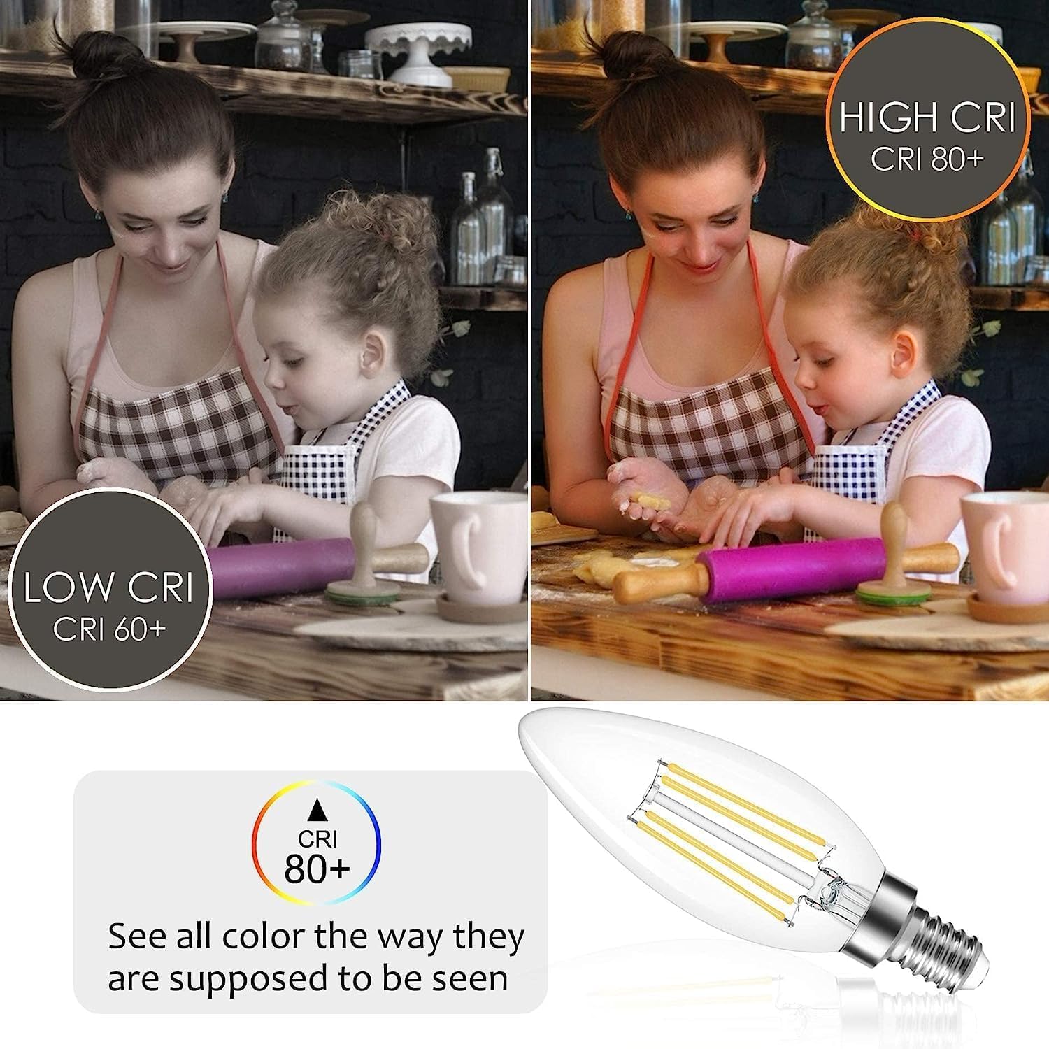 Cotanic Dimmable E12 Led Candelabra Bulb 4000K Daylight, Ceiling Fan Light Bulbs Small Base,60W Equivalent,Type B Bulb For Chandelier,Vintage B11 Led Candle Shape With Clear Glass,600Lm,12 Pack
