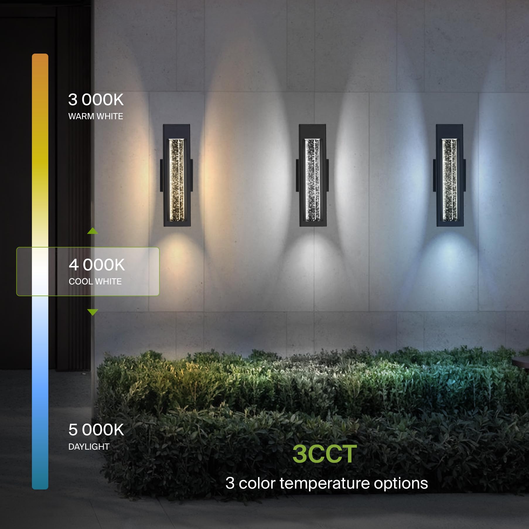 ASD LED Wall Light Fixture - 12W 300LM 3000K-5000K, 14 Inch Bubble Tube, Dimmable, Waterproof, Black, 4 Pack