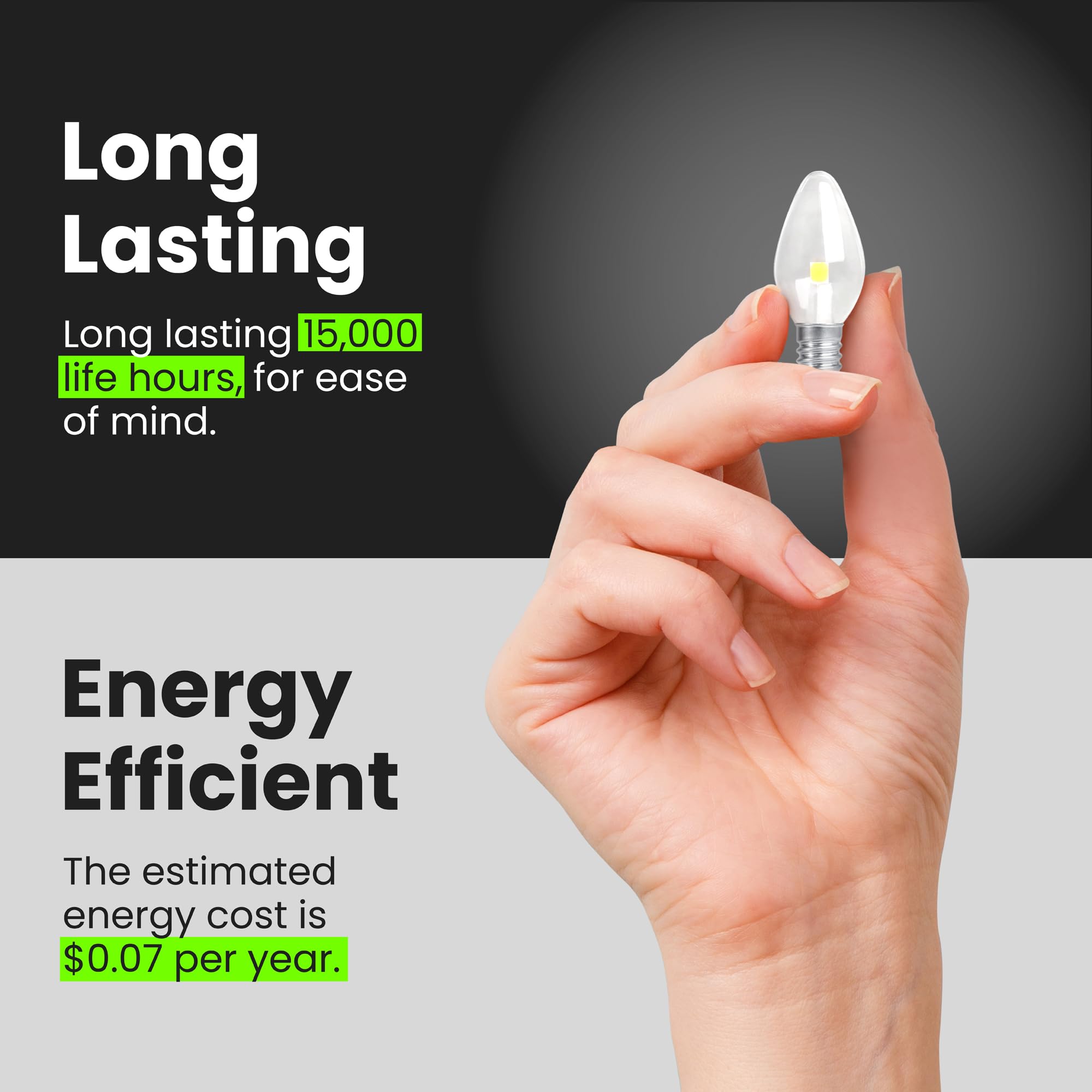 Feit Electric C7 LED Night Light Bulb, 0.6W, 4000K Cool White, Clear, 2 Count, Candelabra Base, Model BPC7/LED