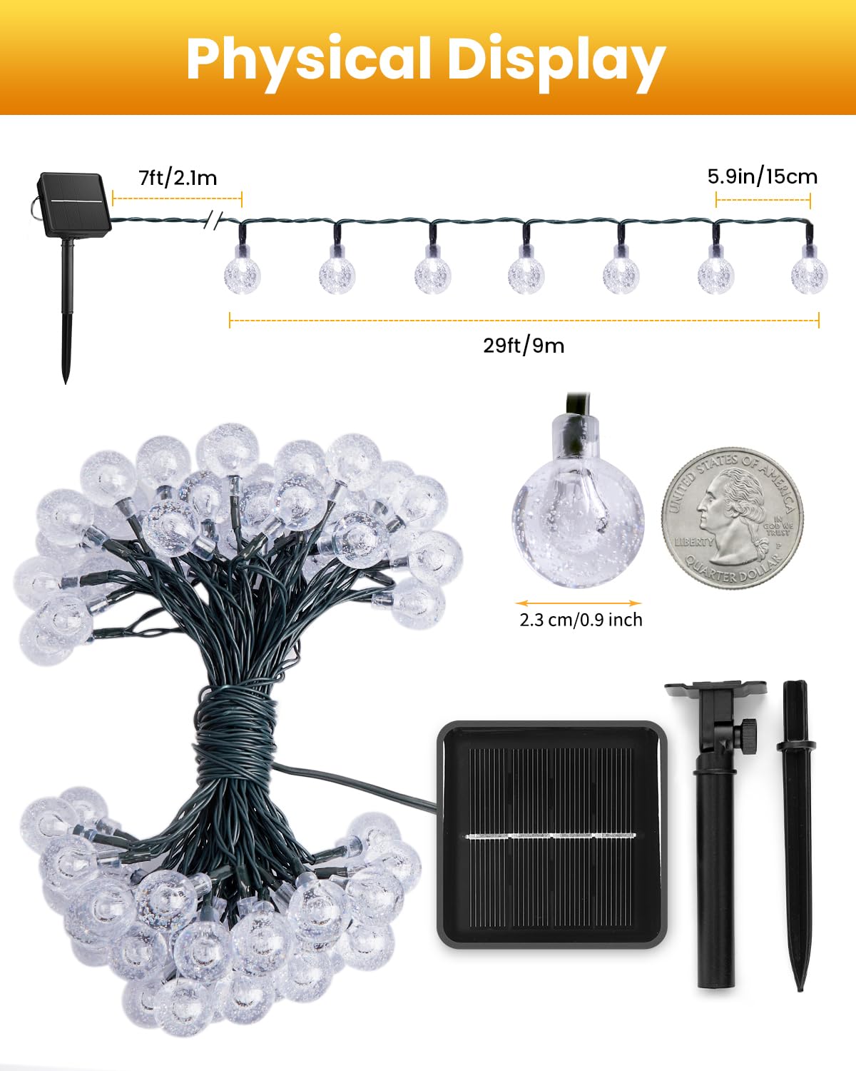 Brightown Solar String Lights Outdoor 60 LED 35.6ft Multicolor Waterproof Garden Decor Model DY-SB-1-500