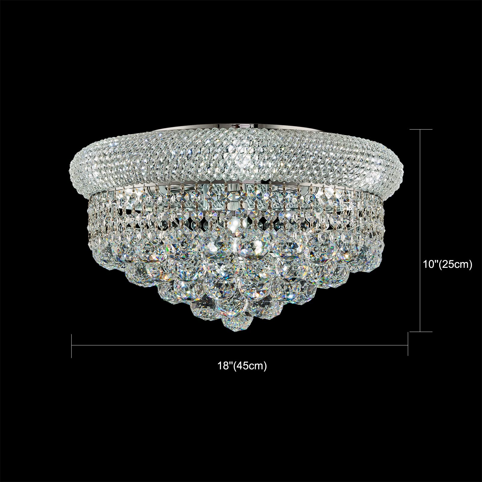 Homeooze 7-Light Flush Mount Crystal Chandelier, 18" Chrome Finish, Model FM001 for Living Room, Dining Room, Entryway, Bedroom