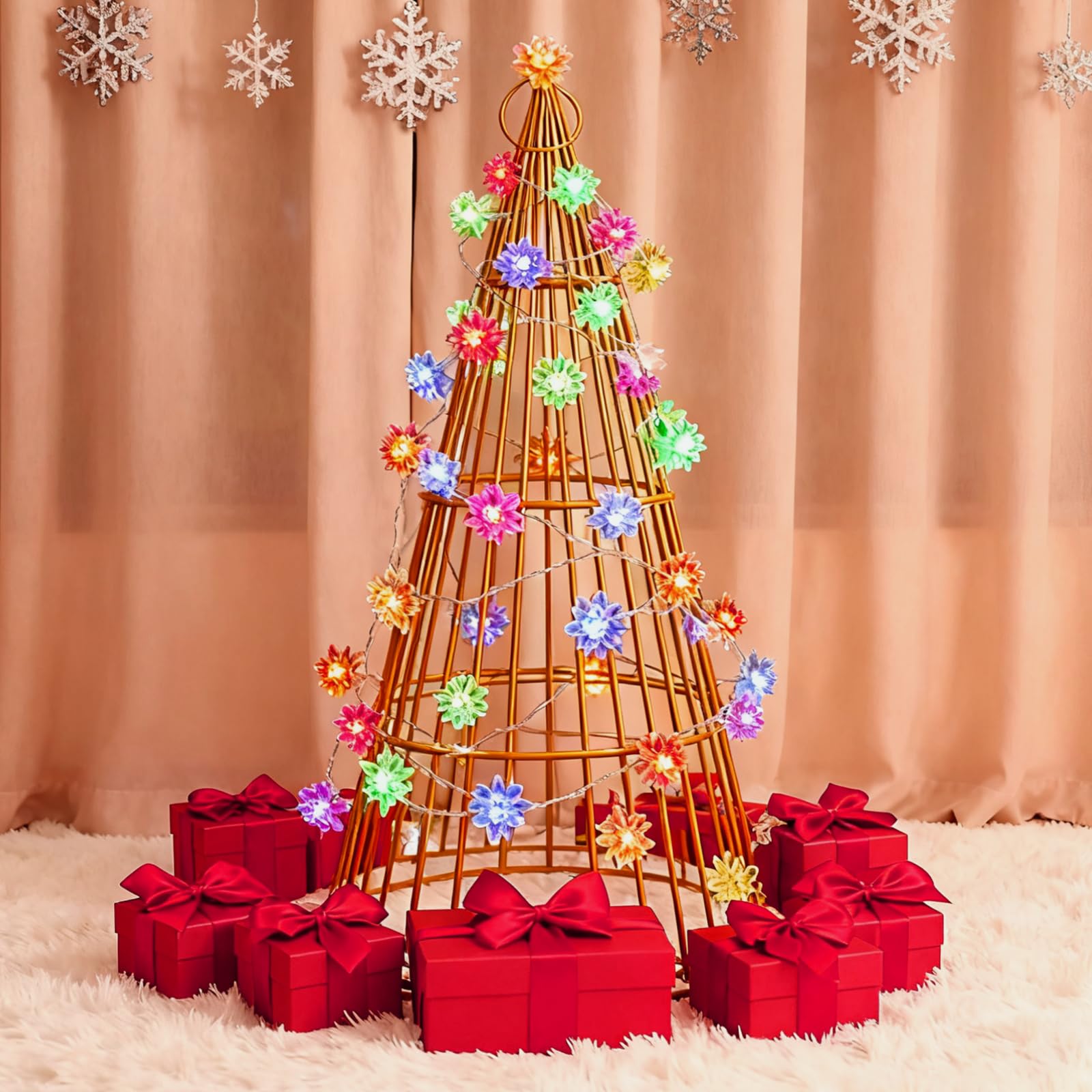 Decorative Flower String Lights  9.8 Ft 30 Led Battery & Usb Plug In Powered Novelty Fairy Floral Lamps For Bedroom Window Garden Wedding Party Christmas Easter Tree Hanging Decor (Multicolor)