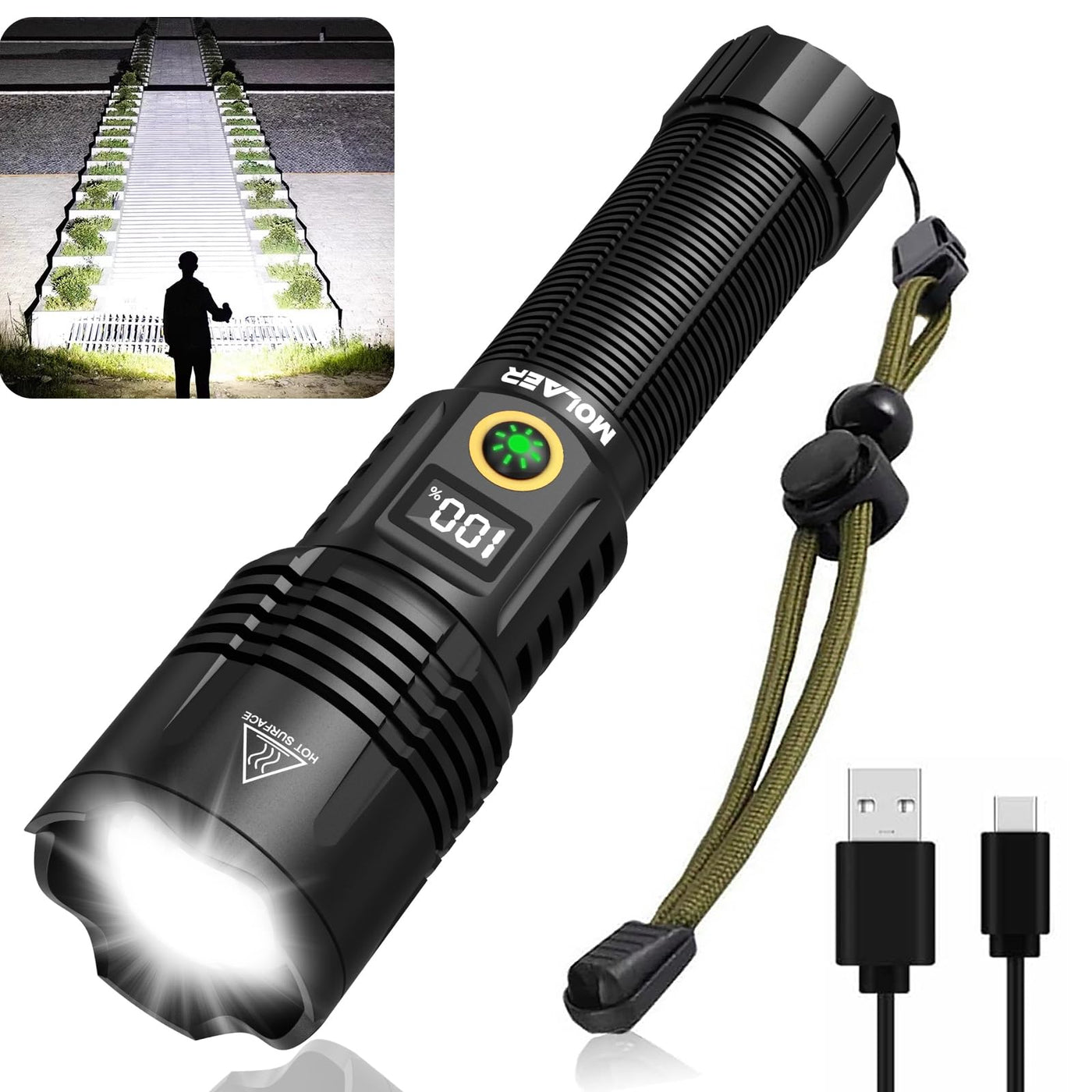 Molaer Rechargeable Flashlights 2200 High Lumens, Super Bright Led Flashlight With Zoomable, 6 Modes, Ipx6 Waterproof, Powerful – Lightsdaddy
