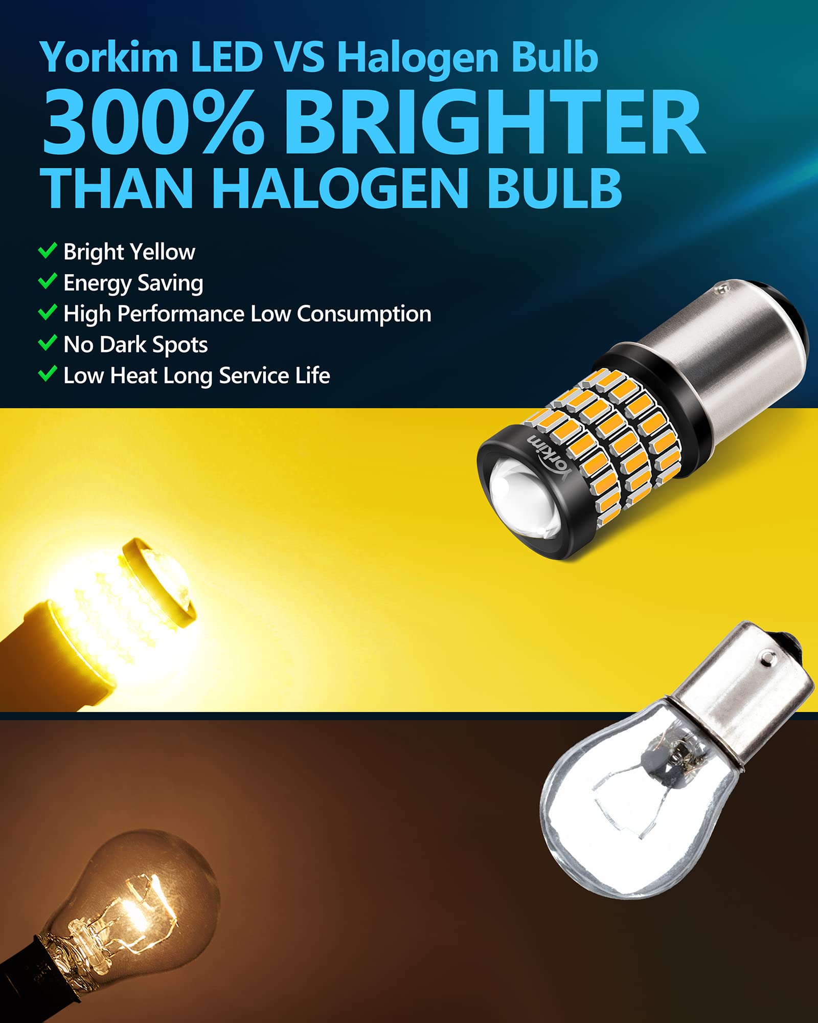 Yorkim 1157 LED Bulbs Amber Yellow, 9-30V, Replacement for Turn Signal & Brake Light, Pack of 2