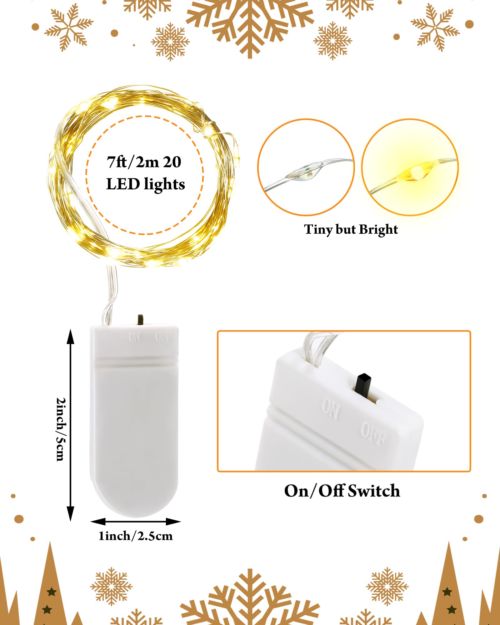 50 Pieces LED Fairy Lights Battery Operated LED String Lights Flexible String Lights 7 Feet 20 LED Fairy Lights Waterproof LED L