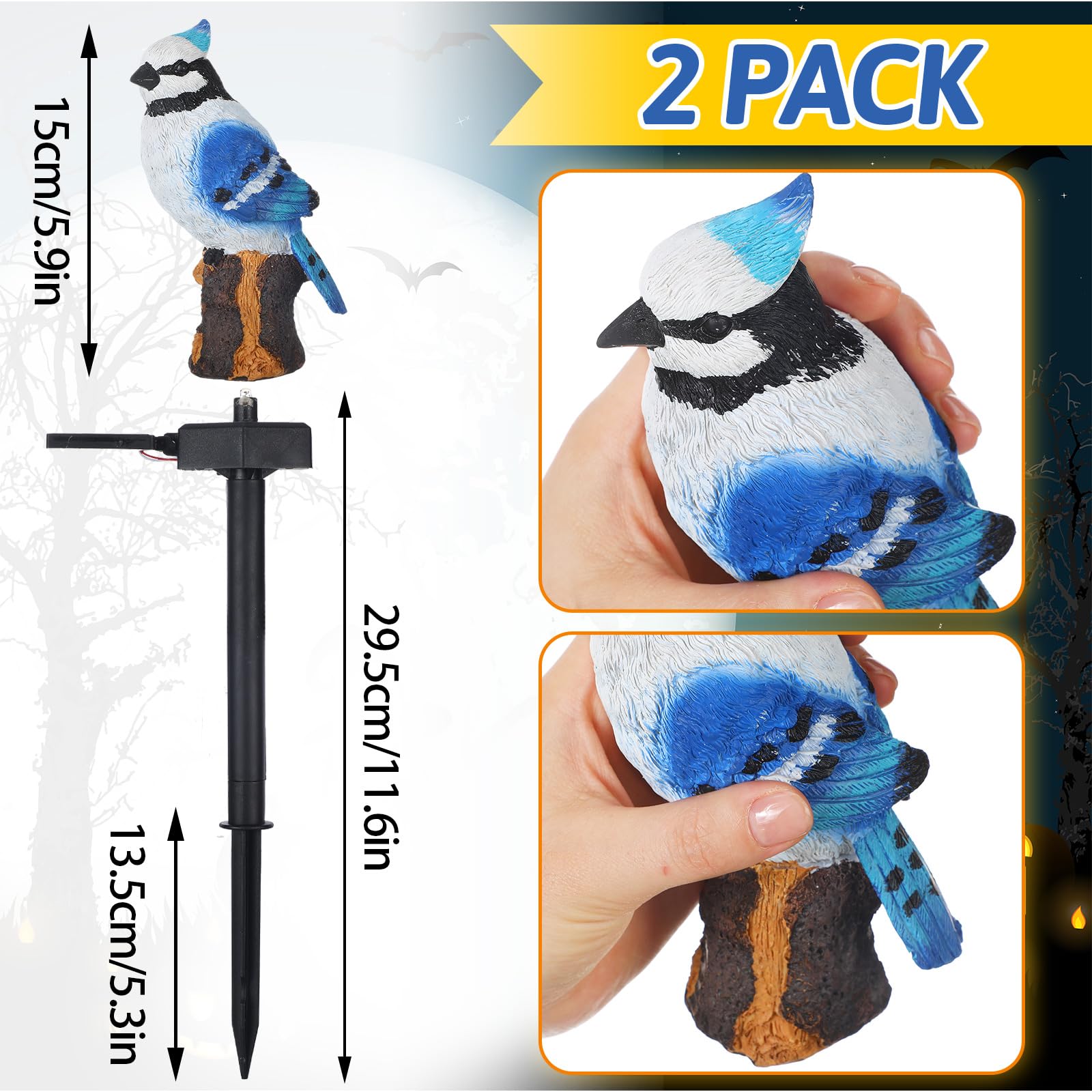 Baquler 2 Pack Blue Jay Solar Lights Blue Jay Outdoor Decor Bluebird Solar Light Bird Figurine Garden Stake For Pathway Garden L