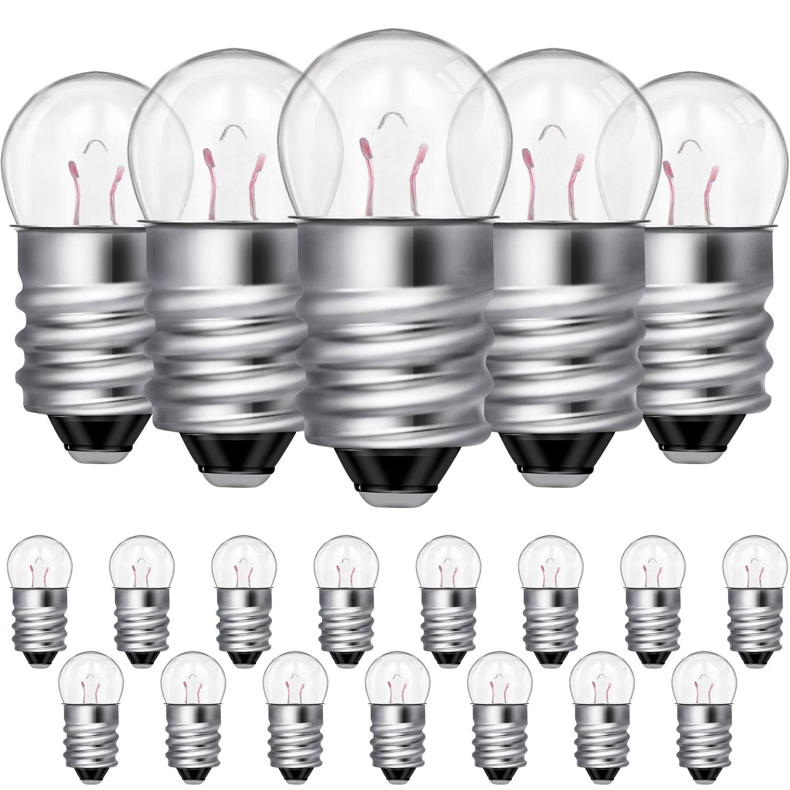 Honoson E10 Miniature Screw Base Light Bulbs, 20 Count, 1.5V, 0.3A, Incandescent Replacement Bulbs for Electrical Experiments