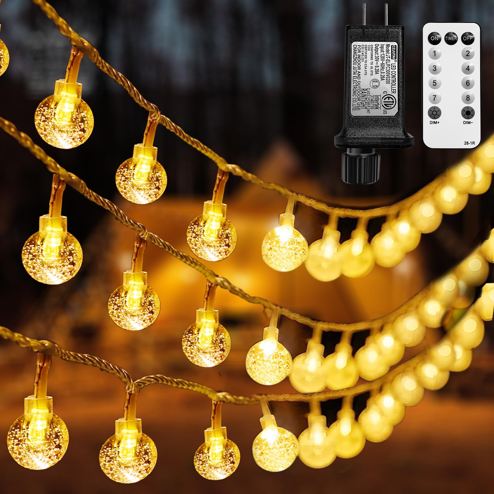 BAILONGJU Globe String Lights 49.2 Feet 100 LED, Plug in Crystal Fairy String Lights with Remote Timer, 8 Modes Indoor Outdoor H