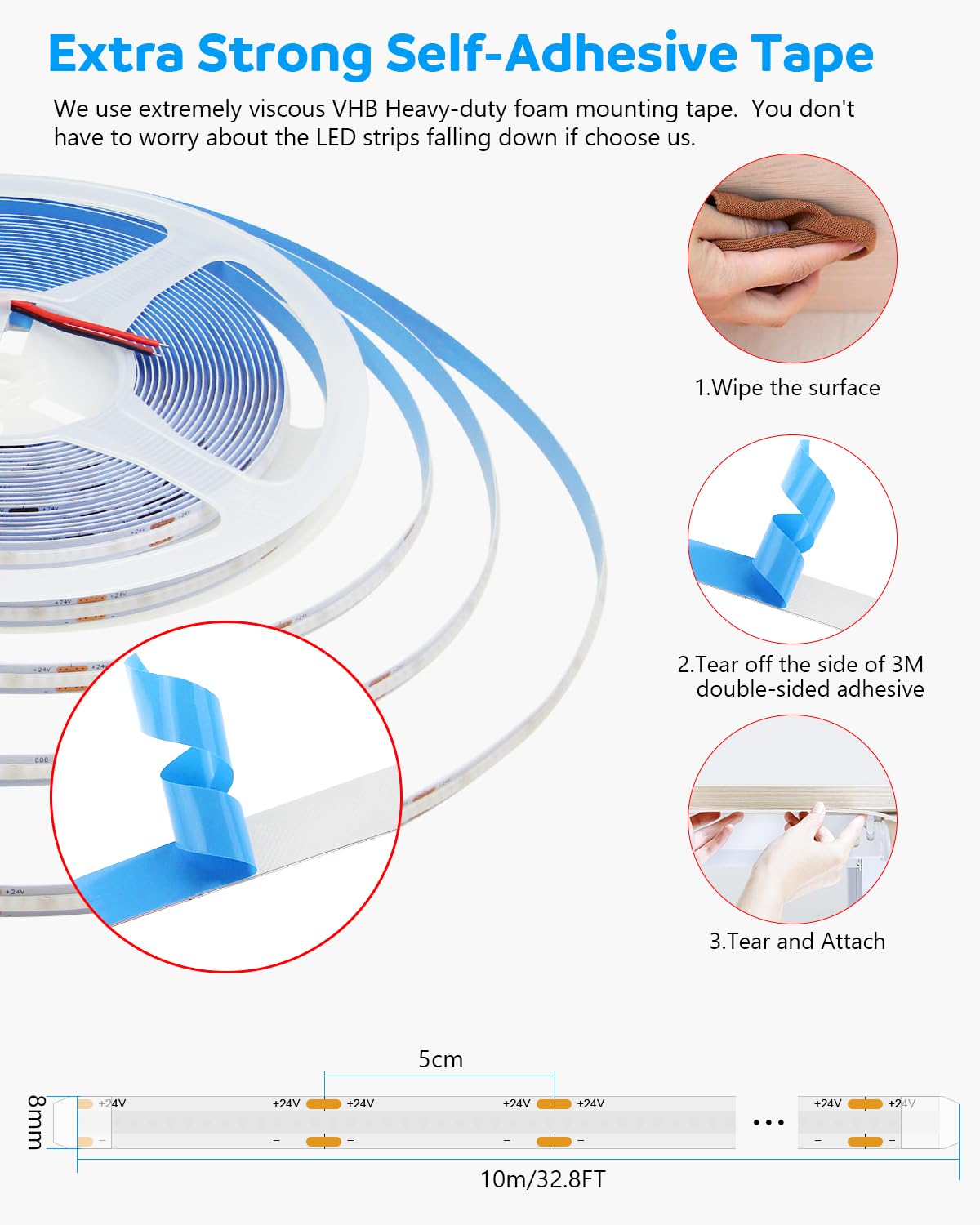 Aclorol 32.8Ft Blue Led Strip Lights Cob Led Strip Light 24V Flexible Led Tape Light For Bedroom Kitchen Cabinet Closet Other Ho
