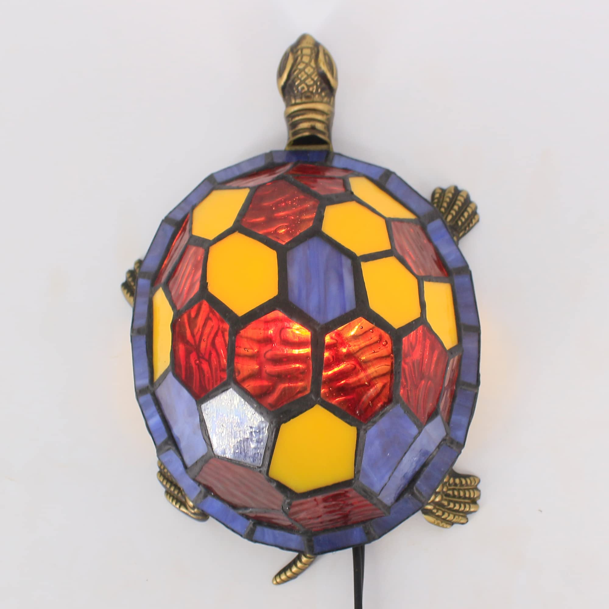 Zjart Tiffany Tortoise Lamp Small Stained Glass Turtle Desk Lamp 8X5X4 Inch Animal Antique Accent Table Light (Red Purple Turtle