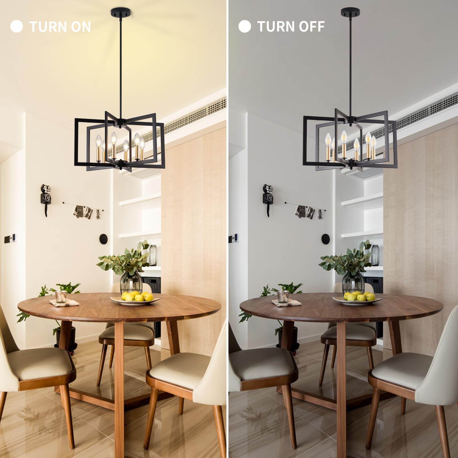 MIAYBPH Black Chandelier, 6-Light Geometric Metal Fixture for Dining Room, Modern Industrial Design, E12 Bulbs Not Included