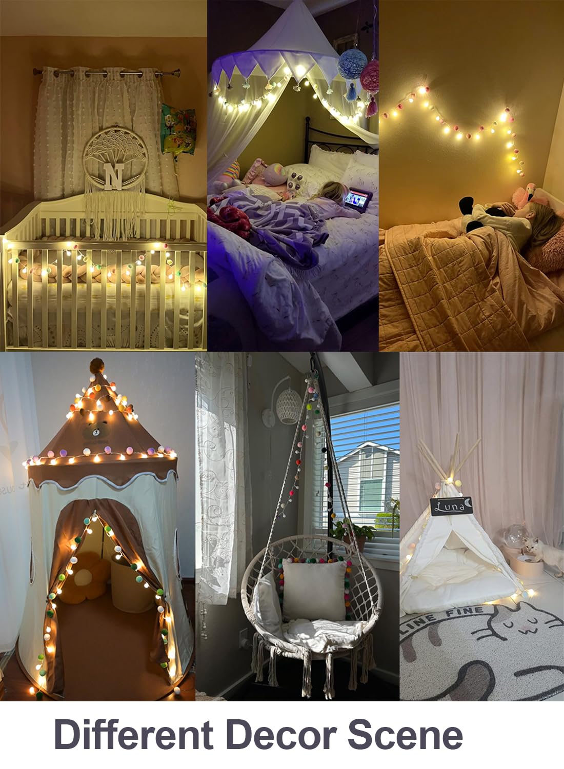 ChiRee Indoor String Lights, 20 LED Warm White Pom Poms, Battery Operated Fairy Lights, Colorful Decor for Home, Kids Playhouse, Model POM01