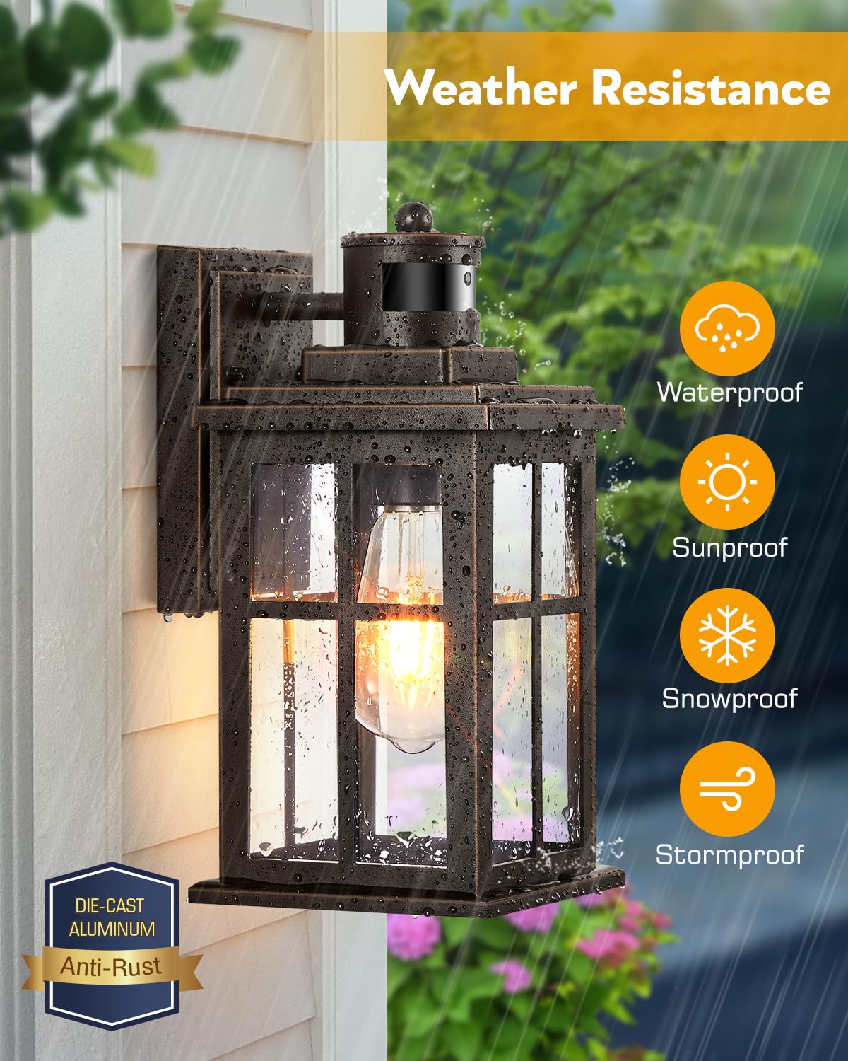OPAXIS Motion Sensor Outdoor Light, Waterproof Aluminum Sconce, Oil Rubbed Bronze, Model P81491BRG, 1 Pack