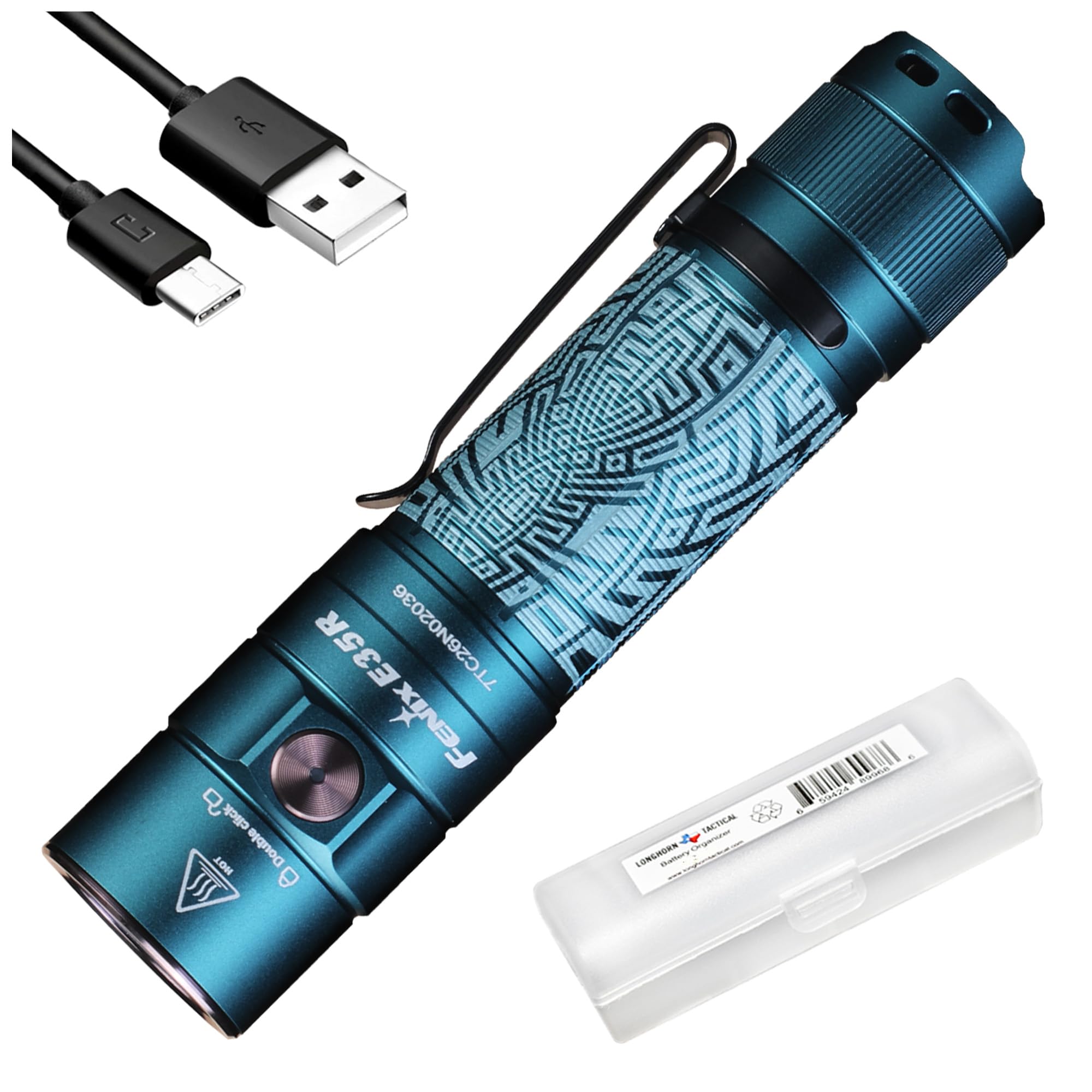 Fenix E35R EDC Flashlight  3100 Lumens USB-C Rechargeable High Lumen Performance Flashlight with LumenTac Organizer (Maze Pattern Navy Blue)