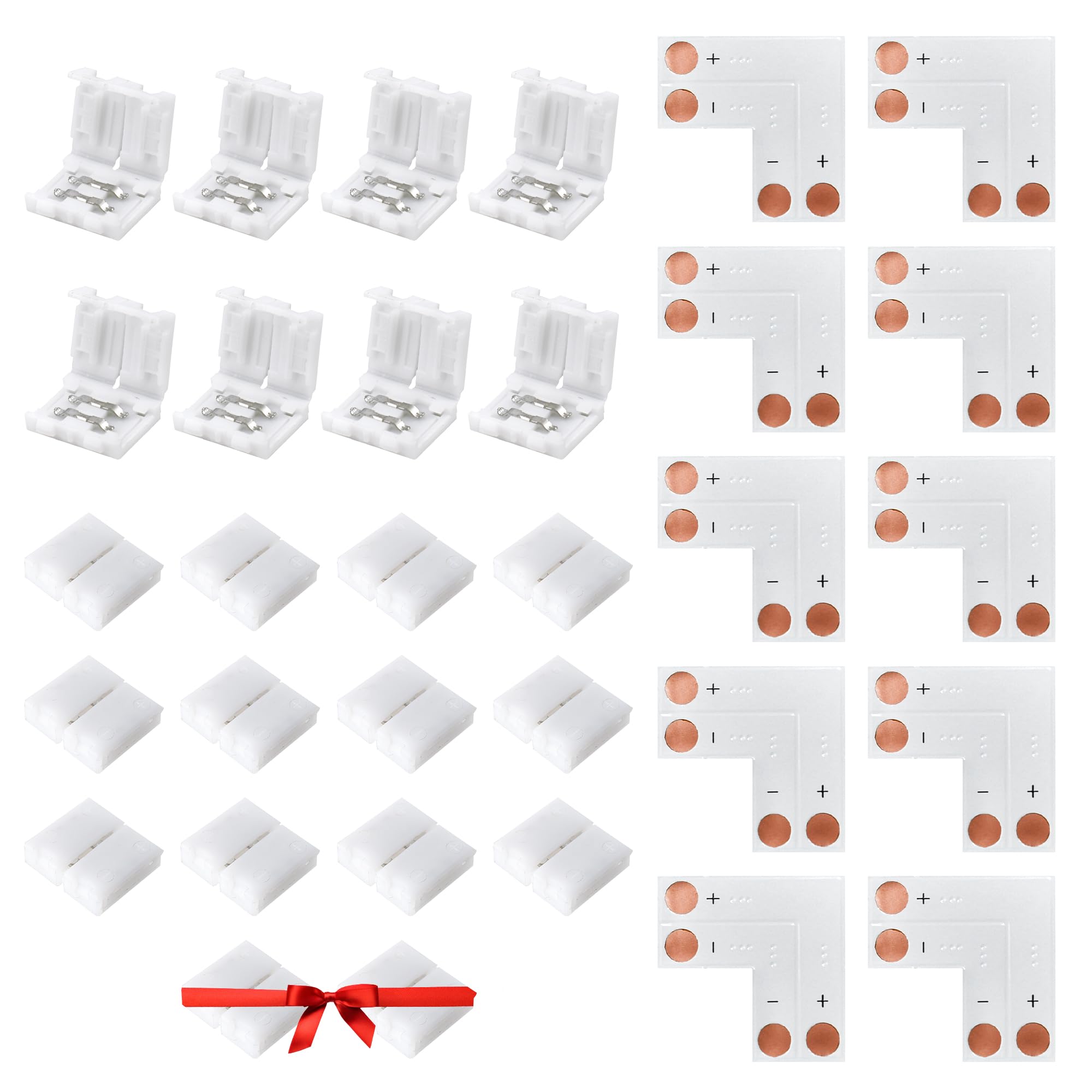 JACKYLED 10mm 2-Pin LED Strip Connectors for LED Strip Lights, Total 22Pcs Corner Connectors Kit for Unwired Gapless Solderless 