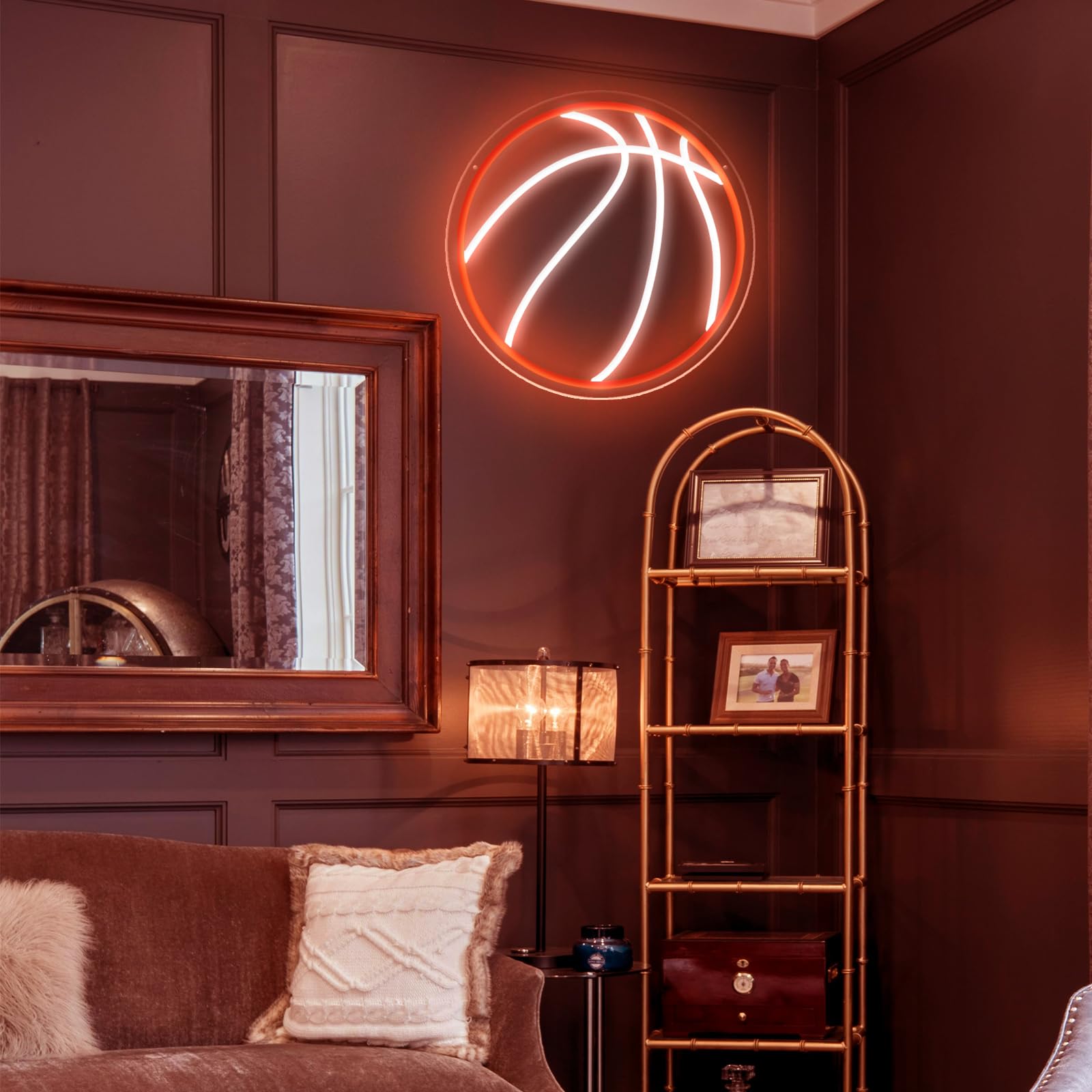KENFARI Basketball Neon Sign LED Light, 12.6inx12.6in, Dimmable USB Wall Decor, Orange & White Silicone