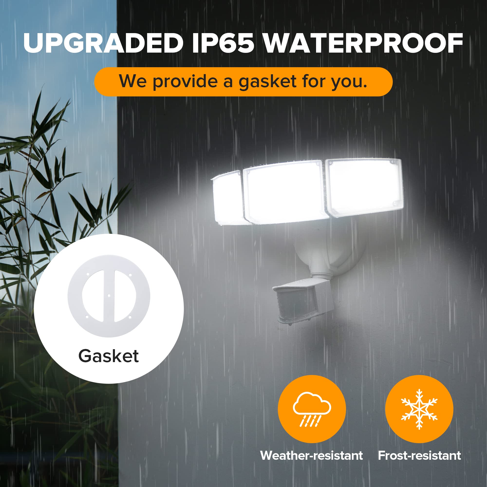 LUTEC 72W LED Security Light with Motion Sensor, IP65 Waterproof, 5000K Daylight, 3 Head, White, Square Design for Outdoor Use