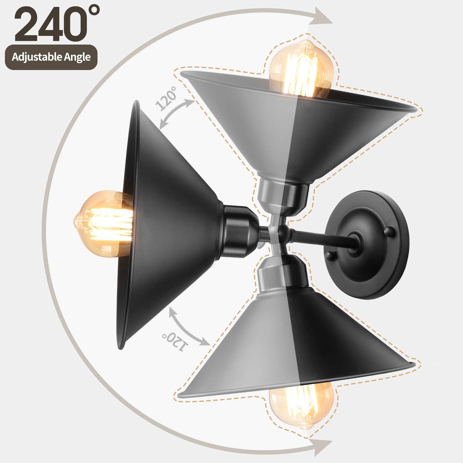 AEOREAL Plug-in Wall Sconce, Black Antique Swing Arm Vintage Light Fixture, E26 Base, 2 Pack