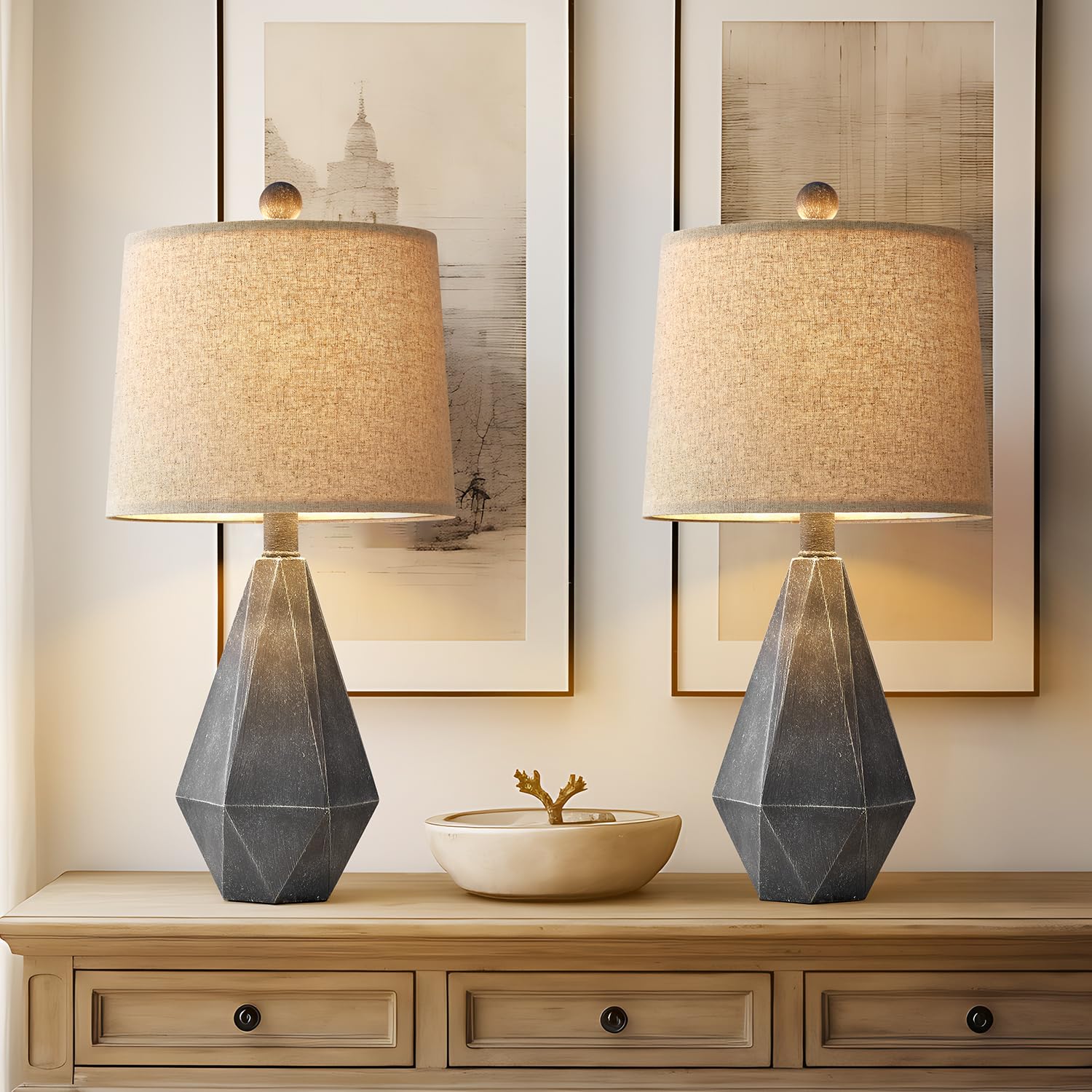 PoKat 20.25'' Rustic Farmhouse Table Lamp Sets of 2 for Living Room Bedroom Deep Grey Contemporary Classic Bedside Nightstand La