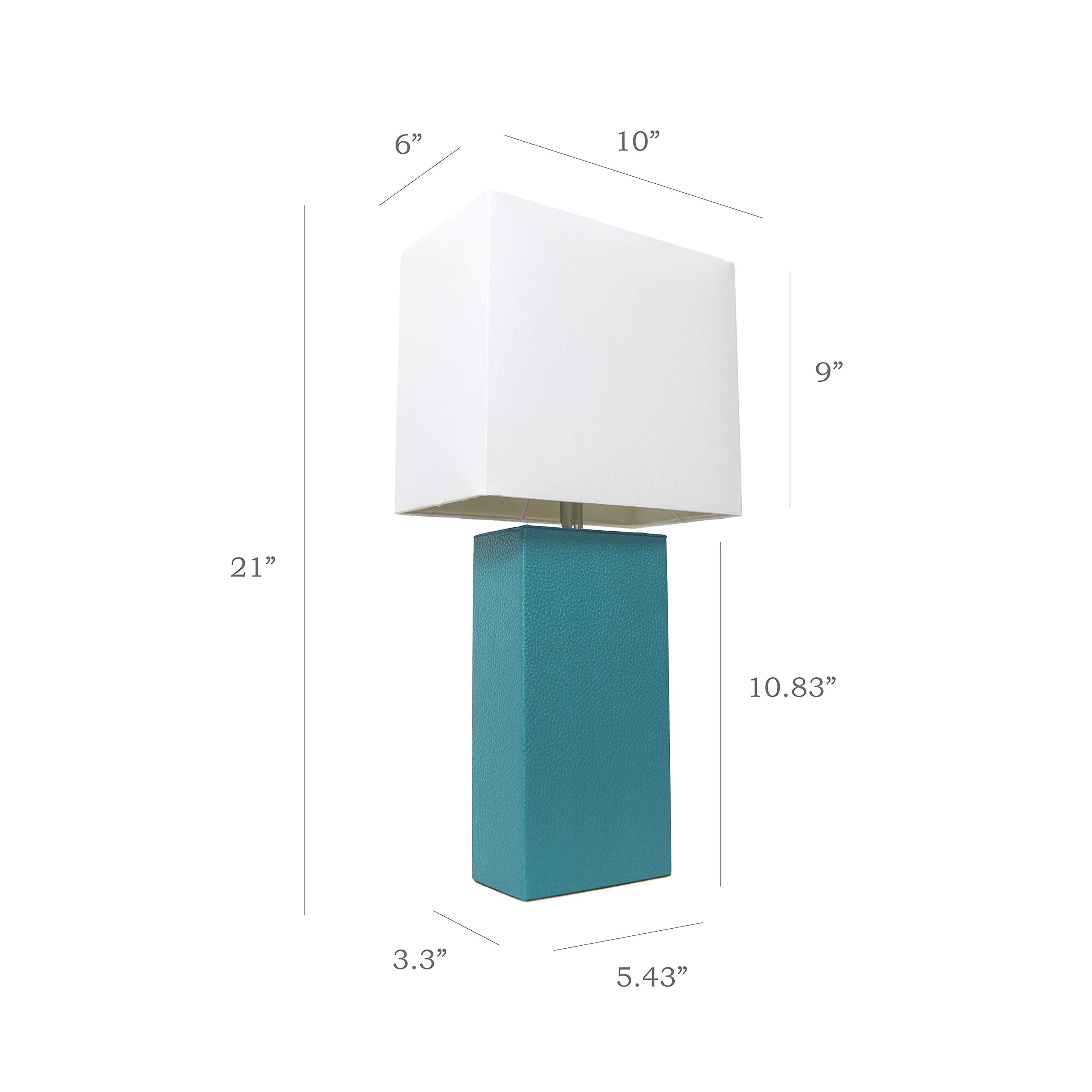 Elegant Designs Lt1025-Tel Modern Leather Table Lamp With White Fabric Shade, Teal (Pack Of 1)