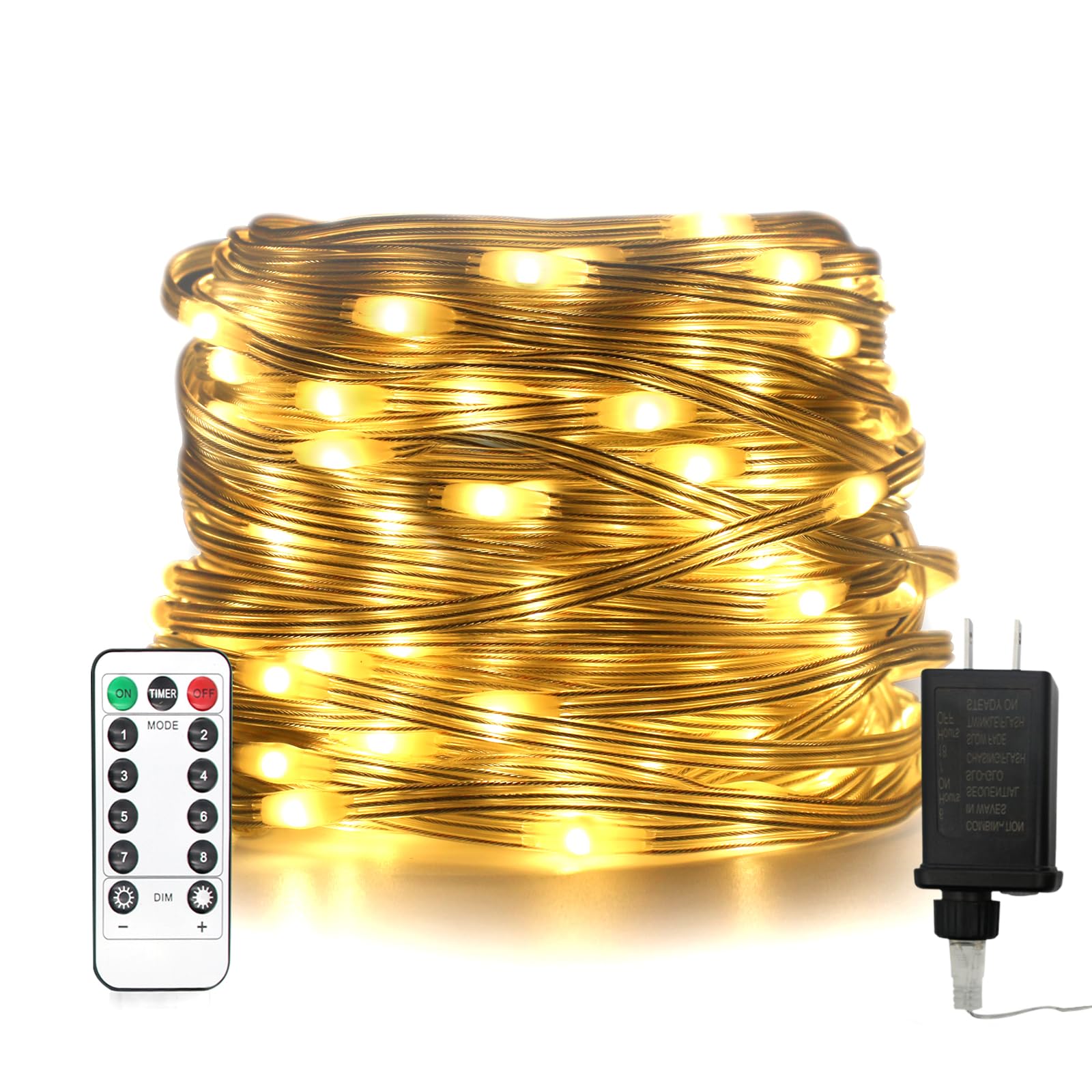 Glpe 100Ft 300 Led String Lights Plug In, Waterproof Warm White String Lights For Indoor Outdoor, 8 Modes Fairy Lights For Bedro