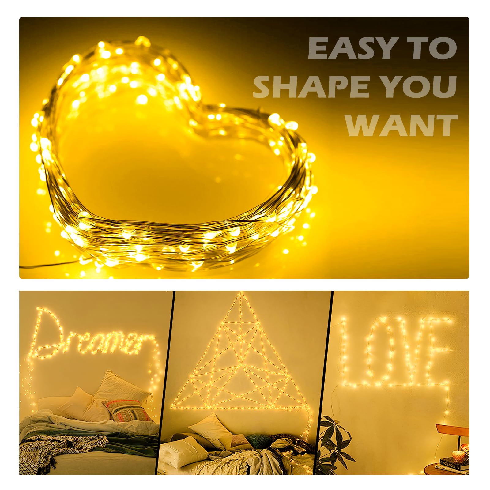 Ehome String Lights, Usb Fairy Lights Plug In With Remote & Timer 66 Ft 200 Led Twinkle String Lights Silver Wire Lights 8 Modes Outdoor Indoor Waterproof Starry Lights Diy Party Wedding, Warm White