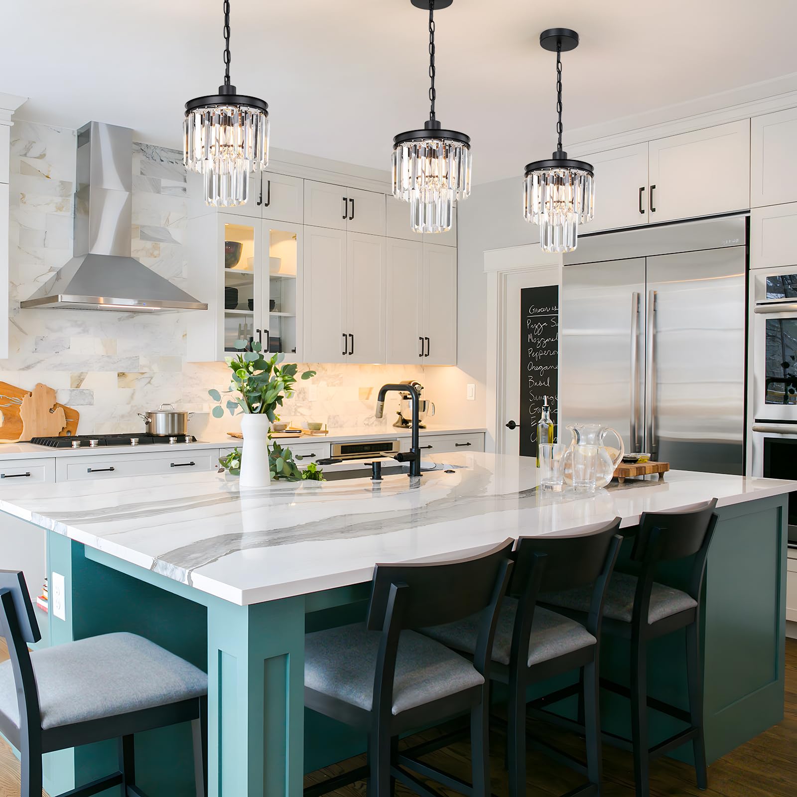 Klklch Crystal Chandeliers For Dining Room, Pendant Lights Kitchen Island Black Chandelier For Bedroom Living Room Light Fixture