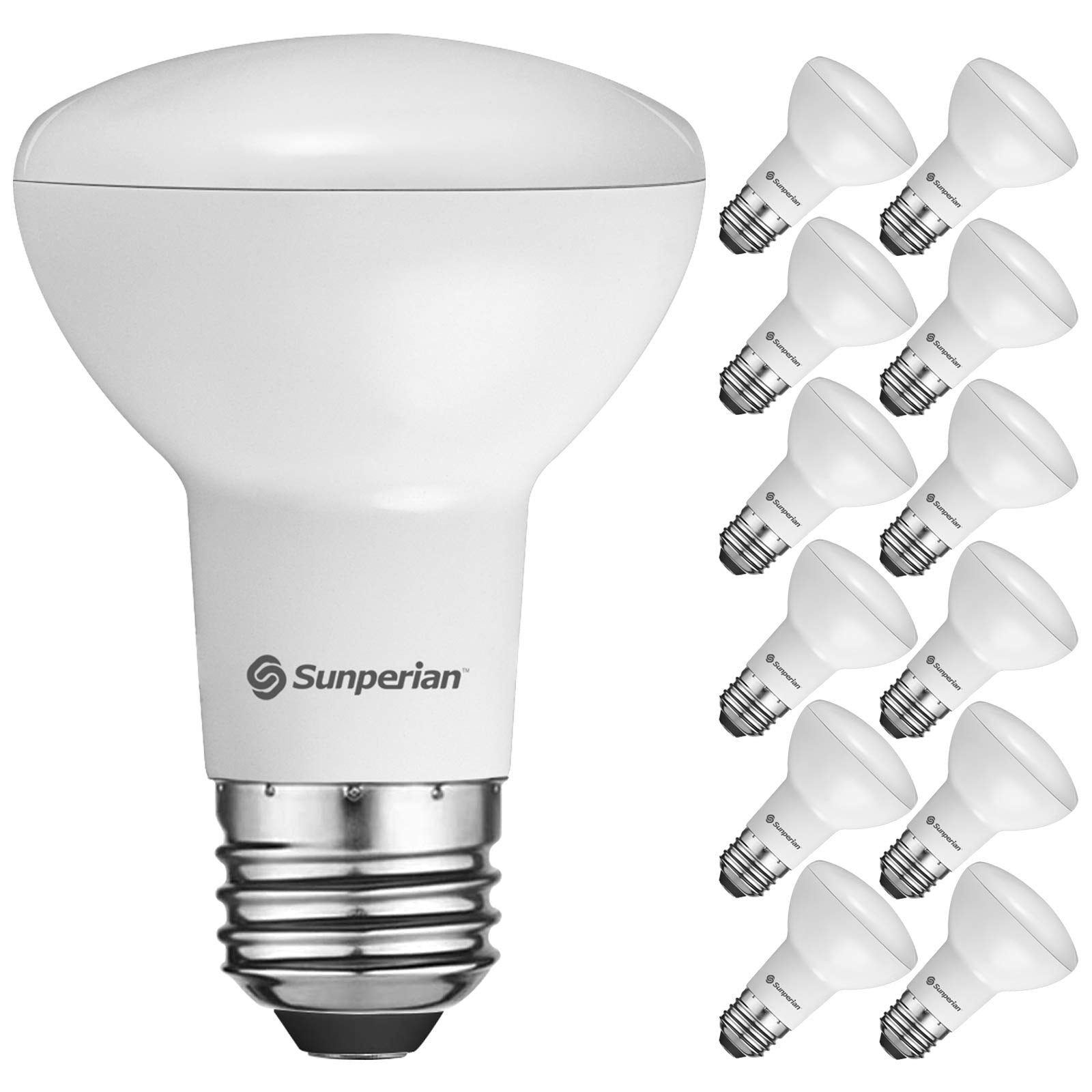 SUNPERIAN BR20 LED Bulb 6W=50W, 3000K Soft White, Dimmable Flood Light, 12 Pack, E26 Base, UL Listed, Damp Rated