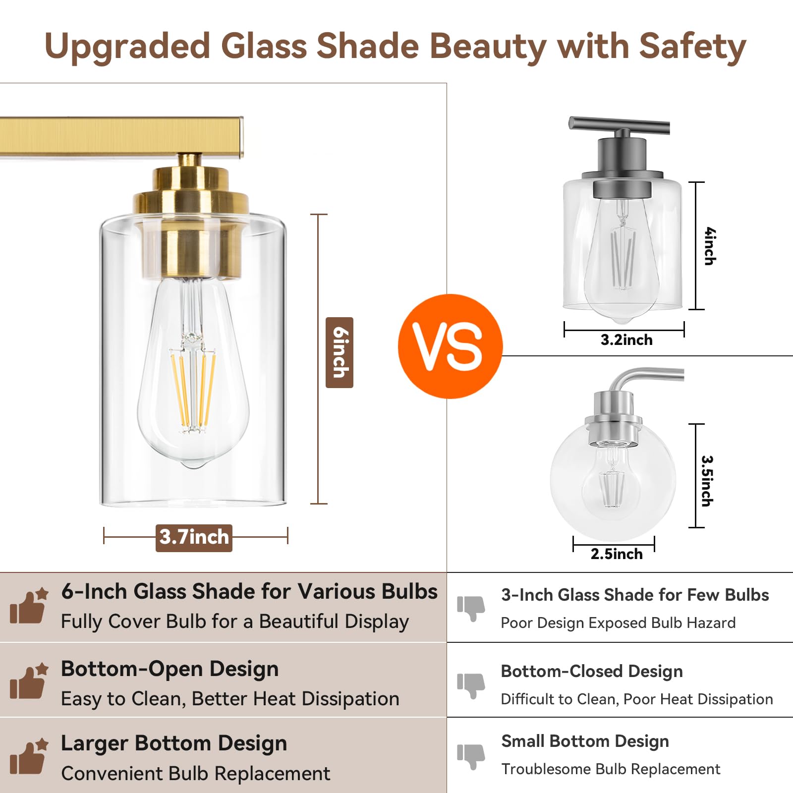 4-Light Bathroom Light Fixtures, 27'' Modern Vanity Lights Over Mirror With Clear Glass Shades, Gold Wall Sconce, Classic Wall L