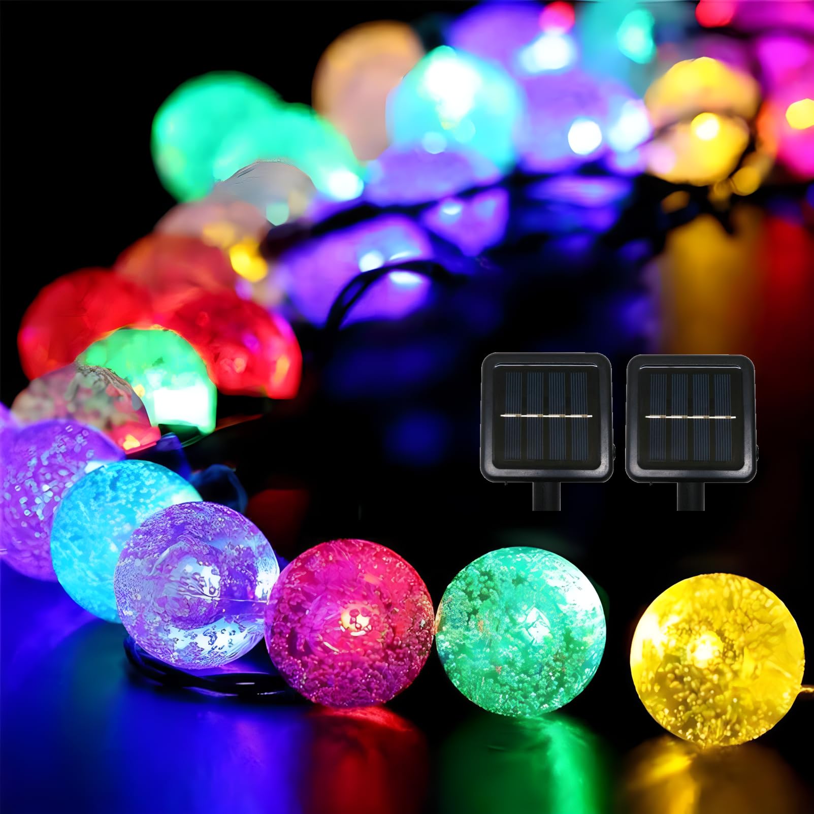 Solar String Lights Outdoor Waterproof 2 Pack 120 LED 72FT-Big Ball Multi Color Crystal Globe Lights with 8 Modes for Garden, La