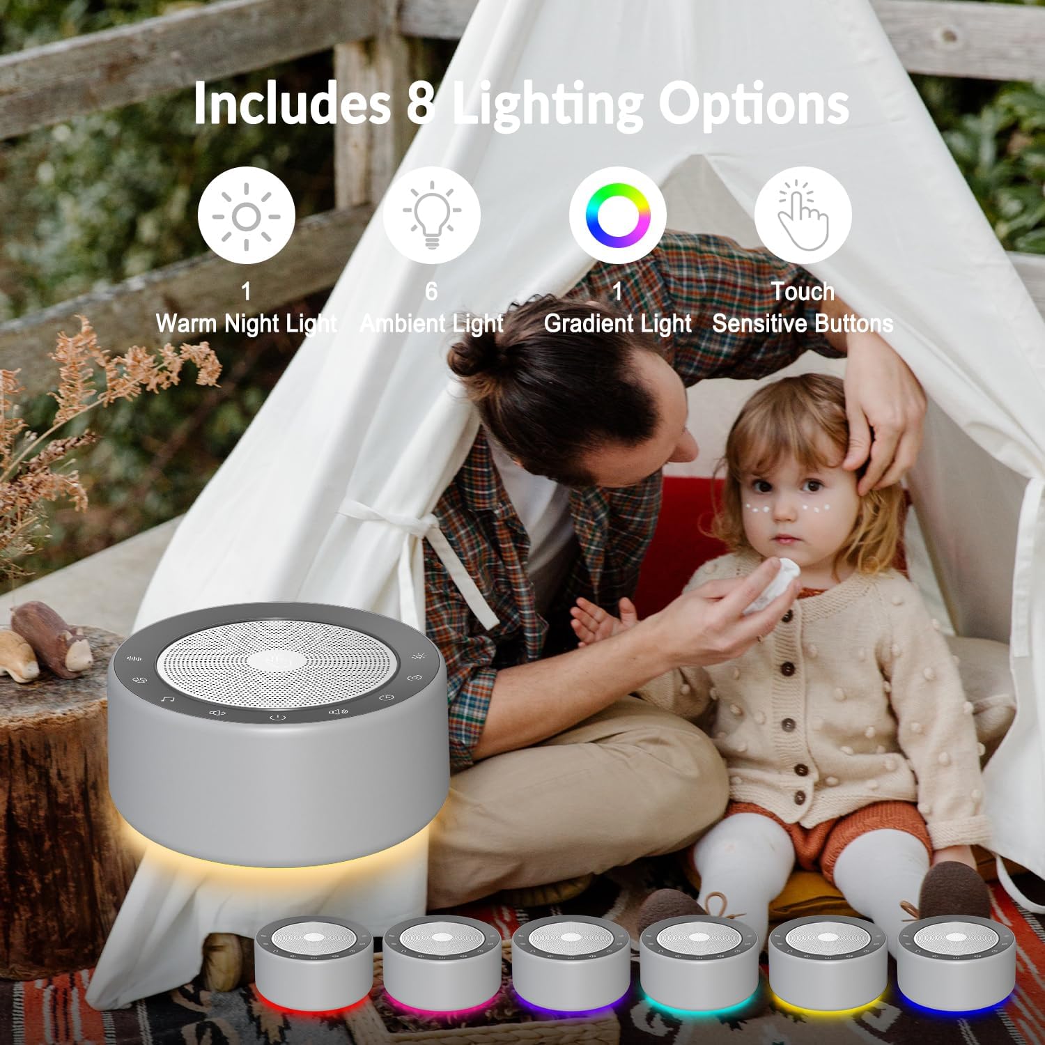 Kipcush Nursery Lamp with Sound Machine, 30 Sounds, 7 Colors, Touch Control, Grey, Plastic