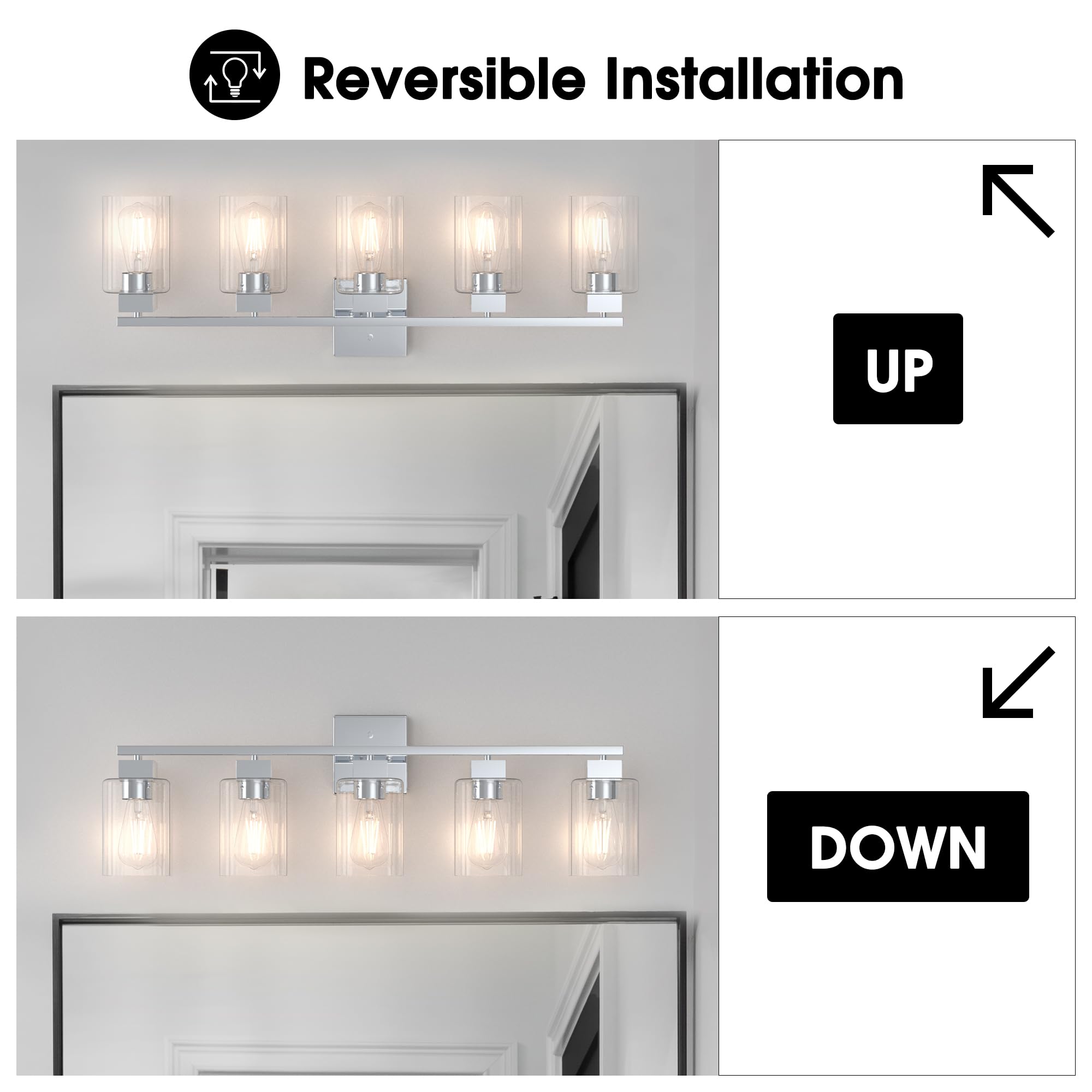 Espird 5 Light Bathroom Vanity Light - Chrome Bathroom Light Fixtures Square Design & Ul Certification, 31 Inch Bath Room Light