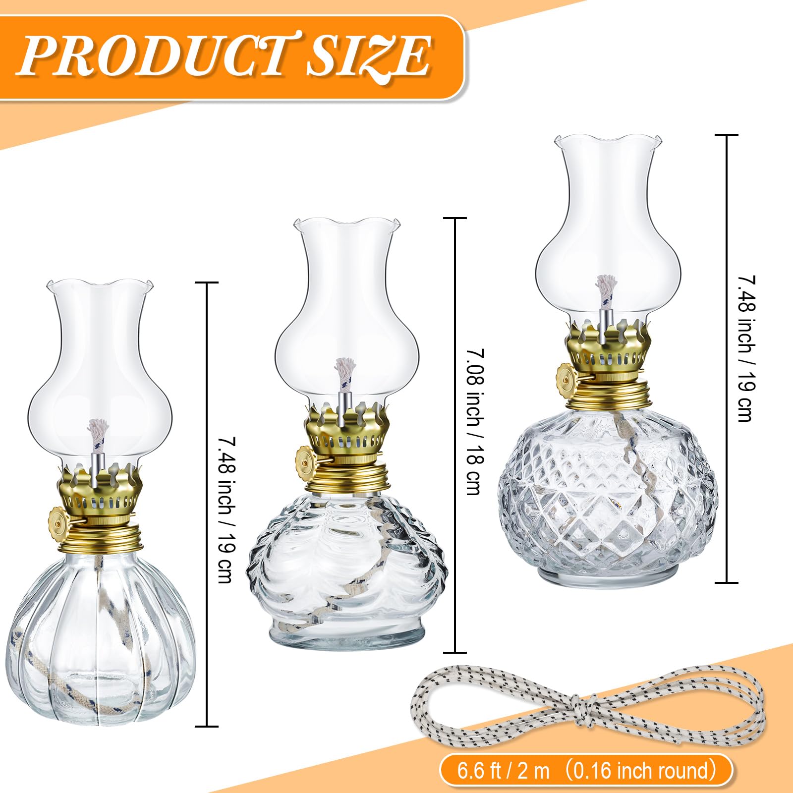 Yexiya 6 Pcs Oil Lamp Vintage Glass Kerosene Lamp Rustic Lantern Chamber Oil Lamps Clear Kerosene Lamp Hurricane Lamp With 6.6 Ft Extra Wick For Indoor Use Home Decor Emergency (Vivid)