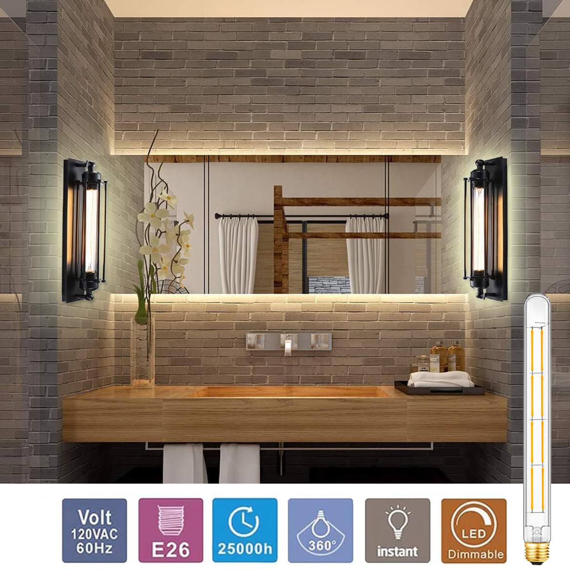XININSUN T300 LED Bulb, 10W Dimmable Tubular Light, Clear Glass, 100W Equivalent, 1000lm, 4 Pack, 3000K